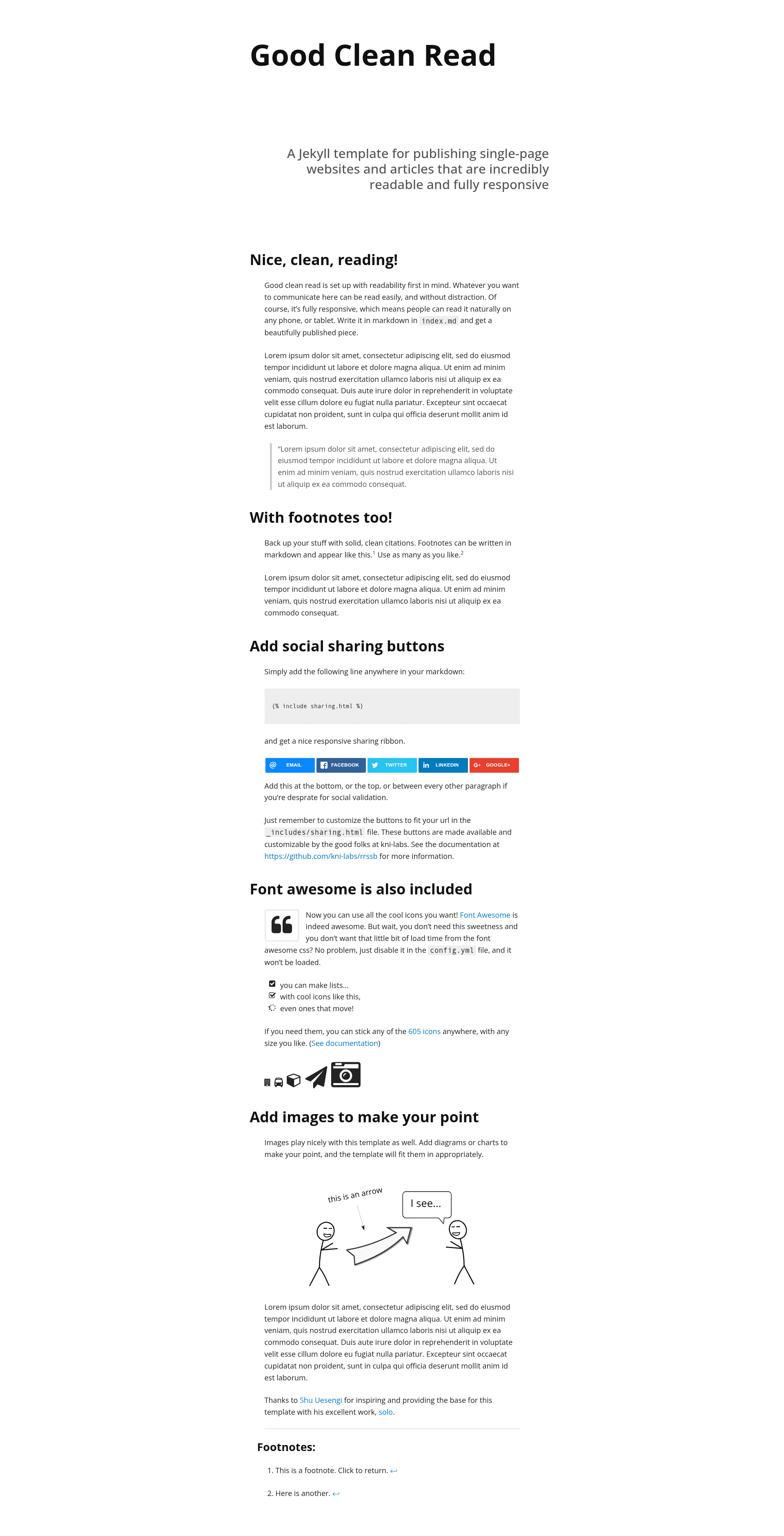 screenshot of Good Clean Read on template0.com
