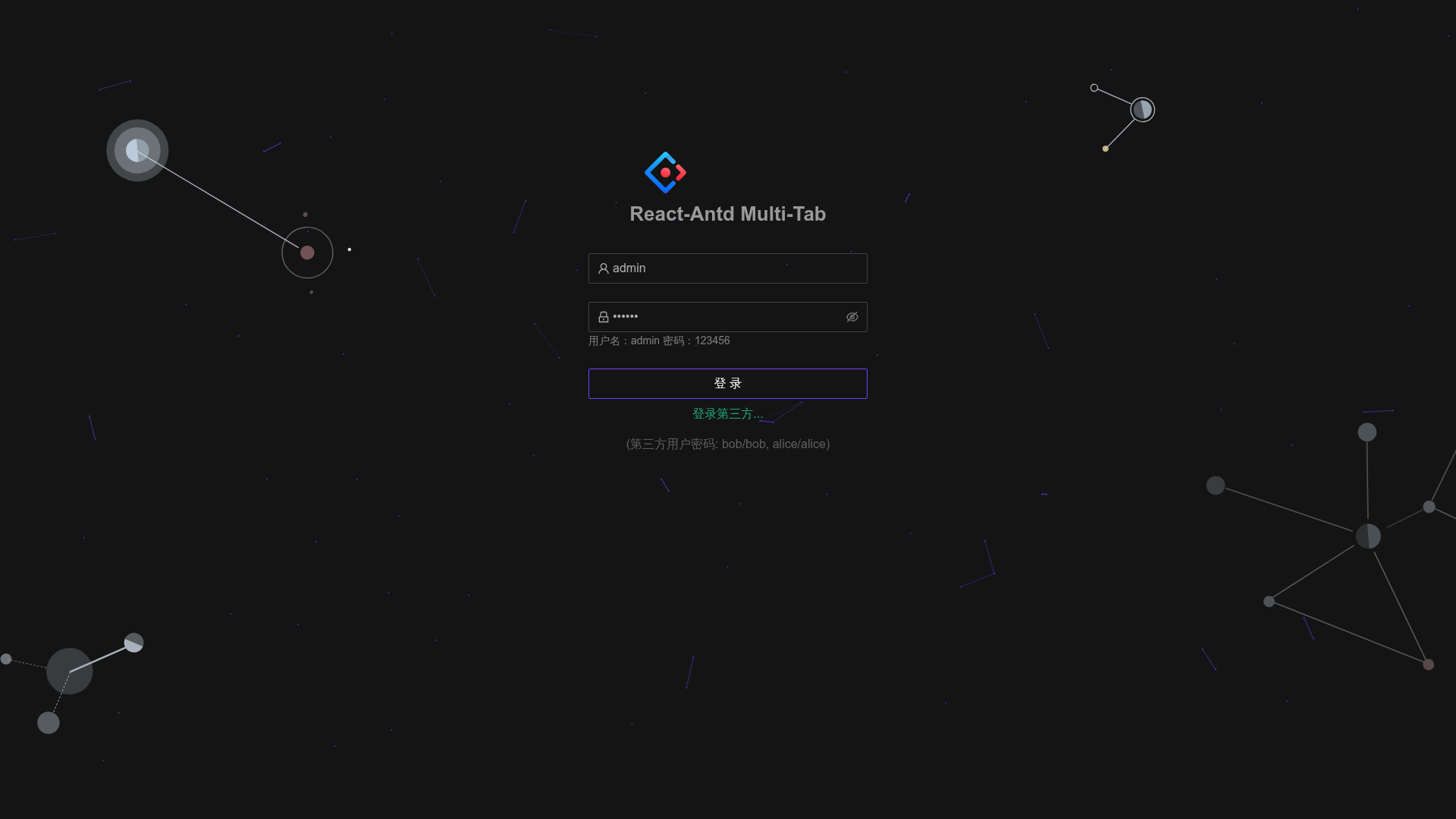 screenshot of Antd Multi Tabs Admin on template0.com