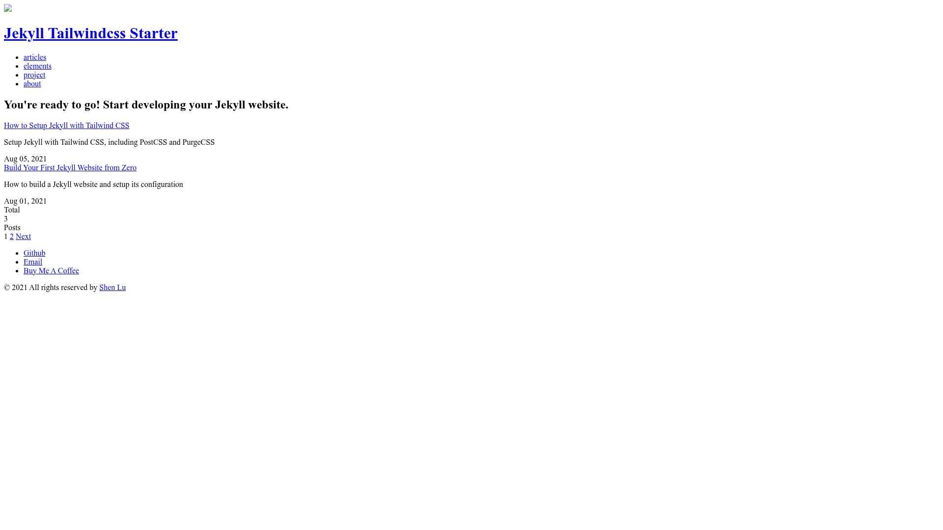screenshot of Jekyll Tailwindcss Starter on template0.com