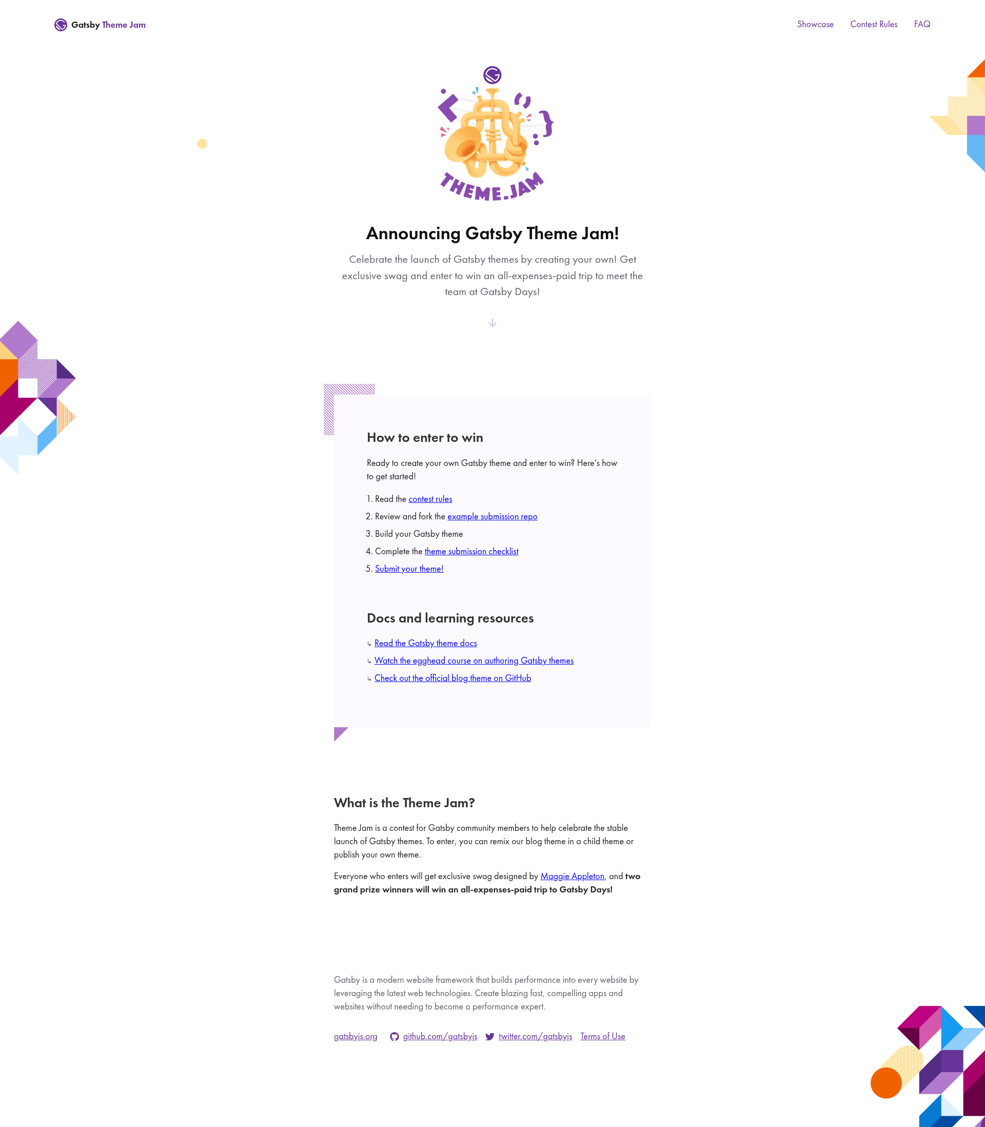 screenshot of Gatsby Theme Jam Submission Example on template0.com