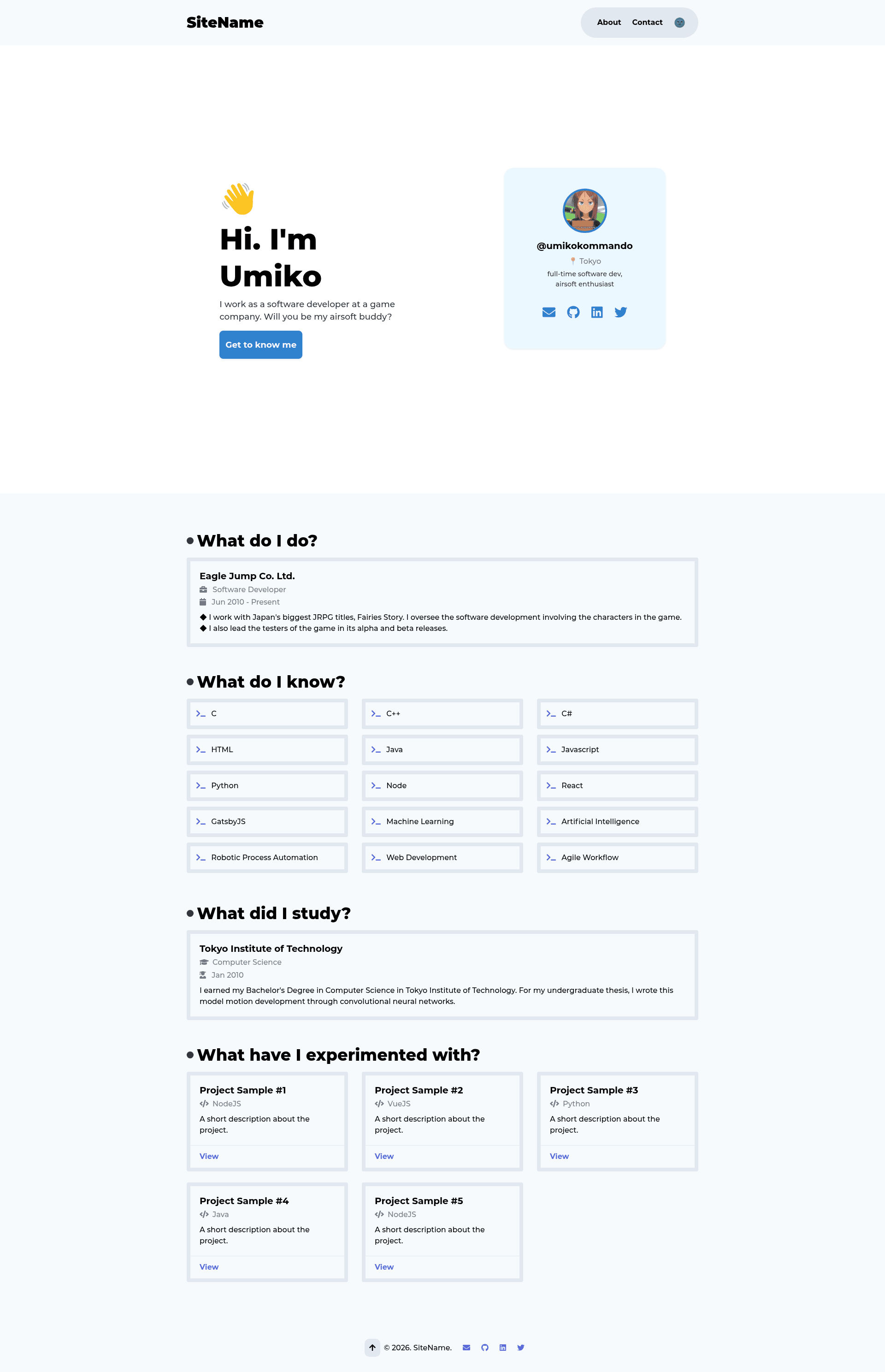 screenshot of Gatsby Personal Portfolio on template0.com