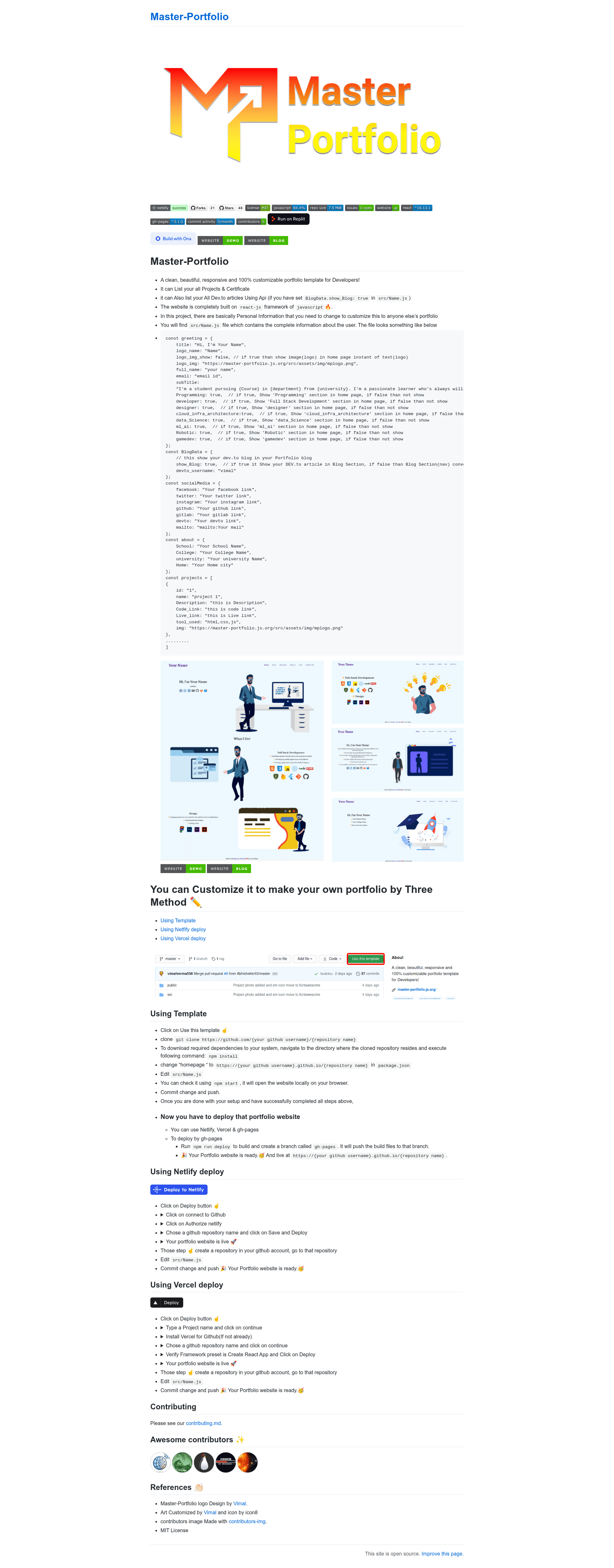 screenshot of Master Portfolio on template0.com