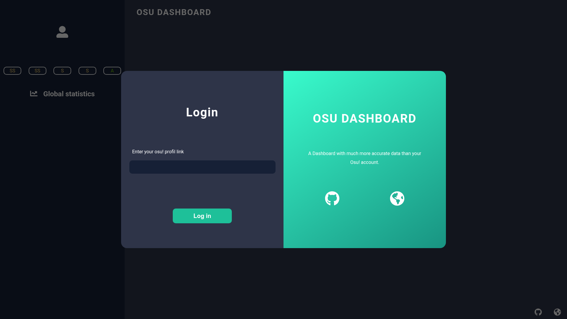 screenshot of Osu! Dashboard on template0.com
