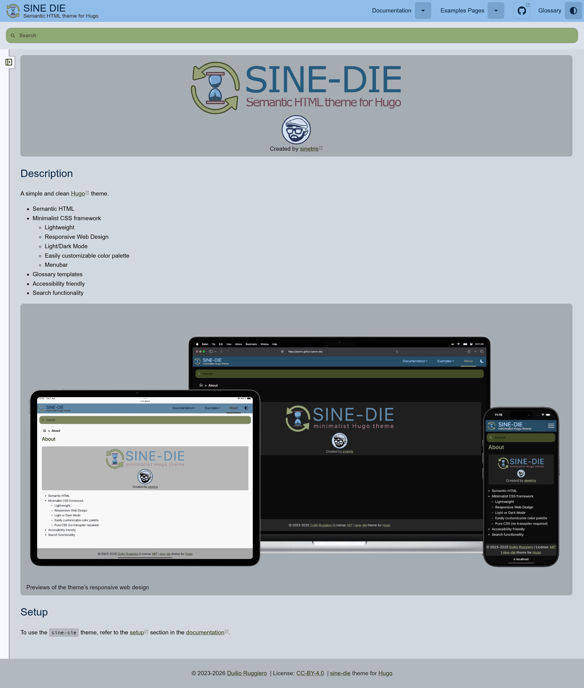 screenshot of Sine Die on template0.com
