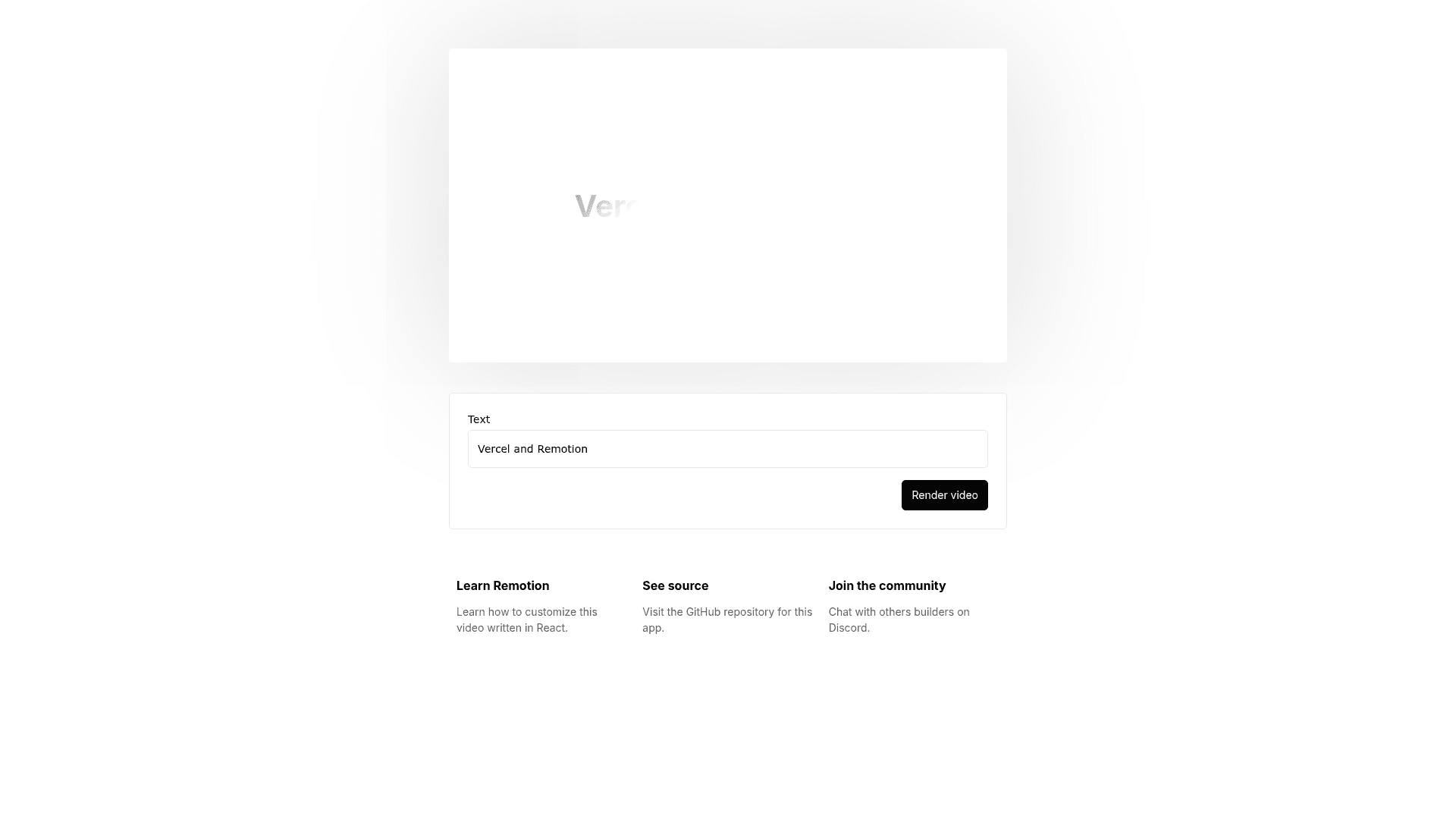 screenshot of Remotion on Vercel on template0.com