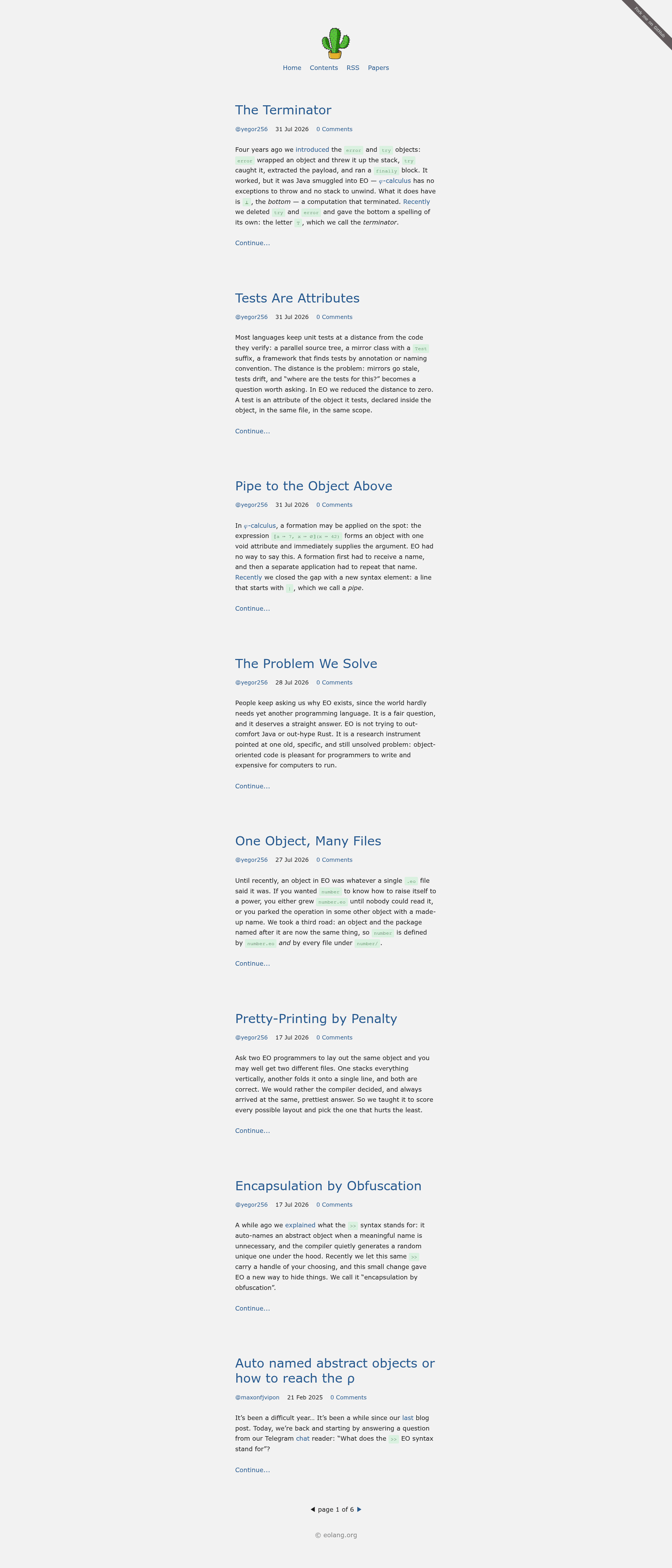 screenshot of News.eolang.org on template0.com