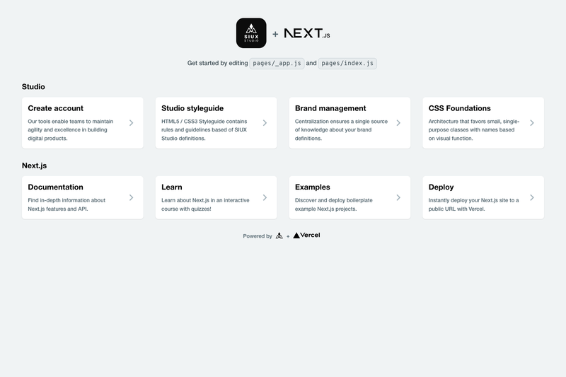 Image for SIUX Studio Next.js Boilerplate on template0.com Image for SIUX Studio Next.js Boilerplate on template0.com