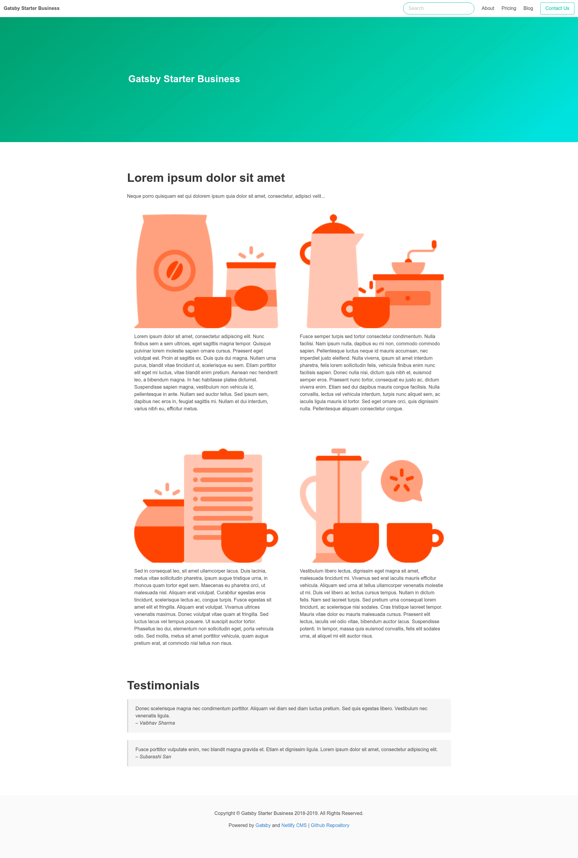 screenshot of Gatsby Starter Business on template0.com
