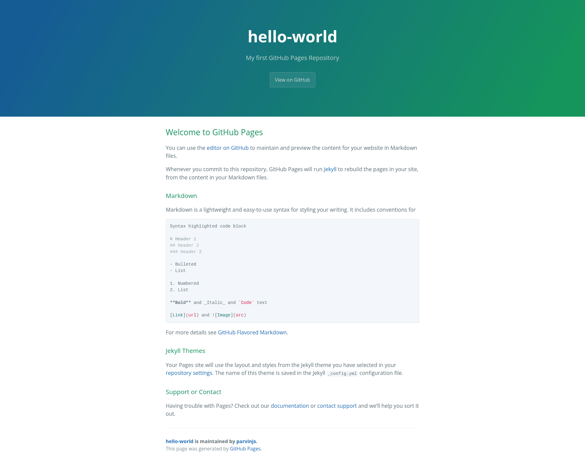 screenshot of Hello World on template0.com