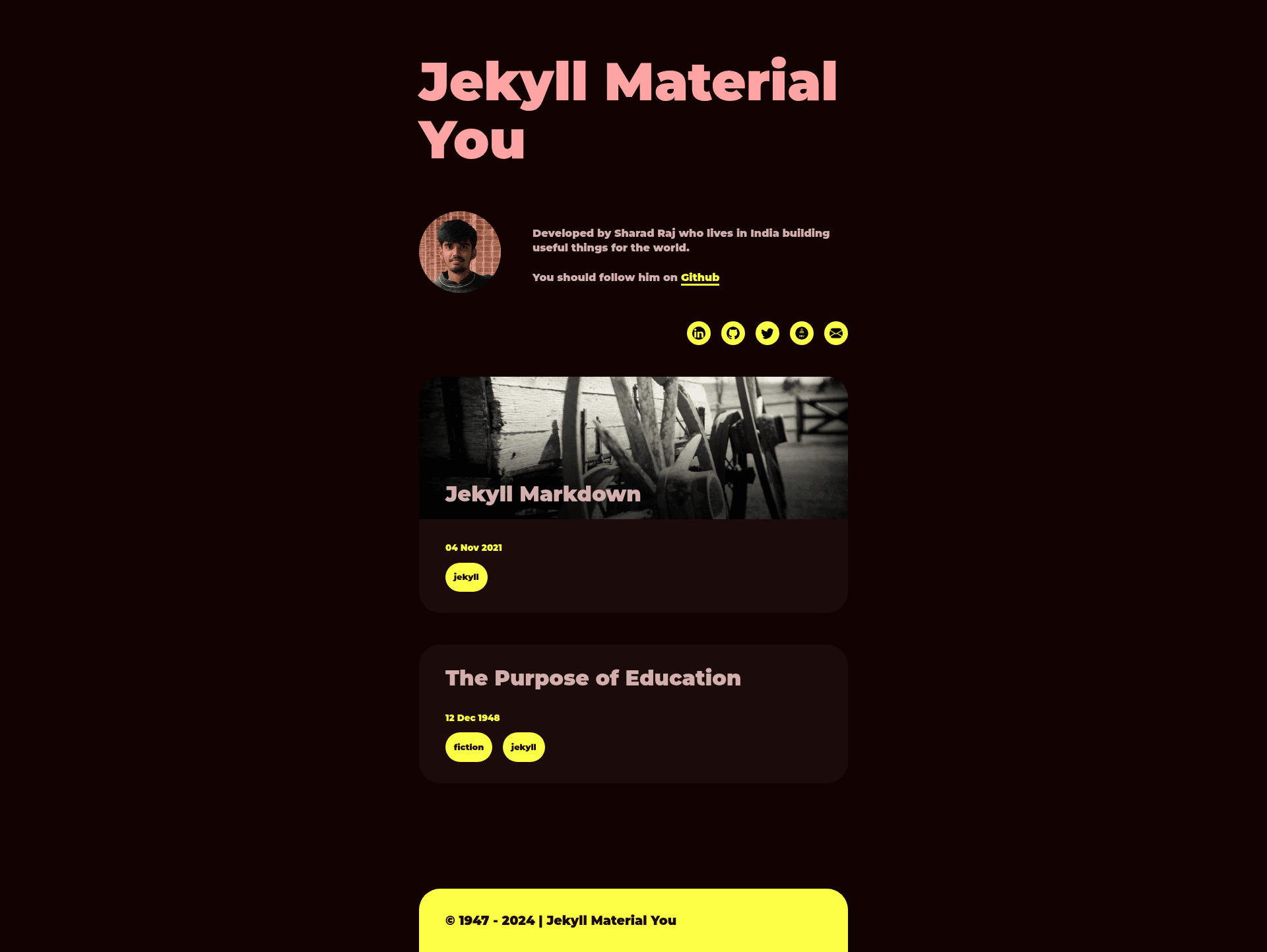 screenshot of Jekyll Theme Material You on template0.com
