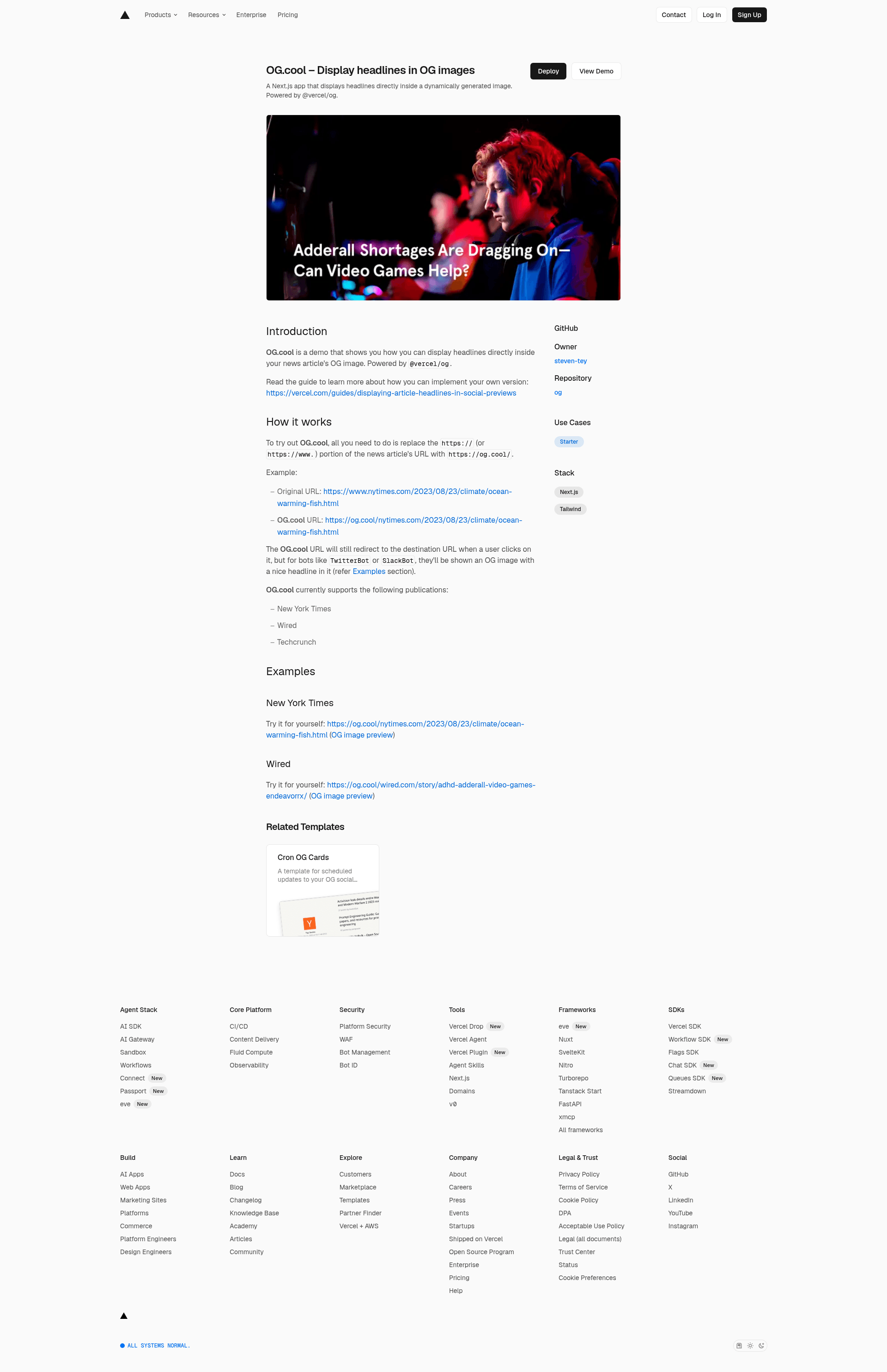 screenshot of OG.cool on template0.com