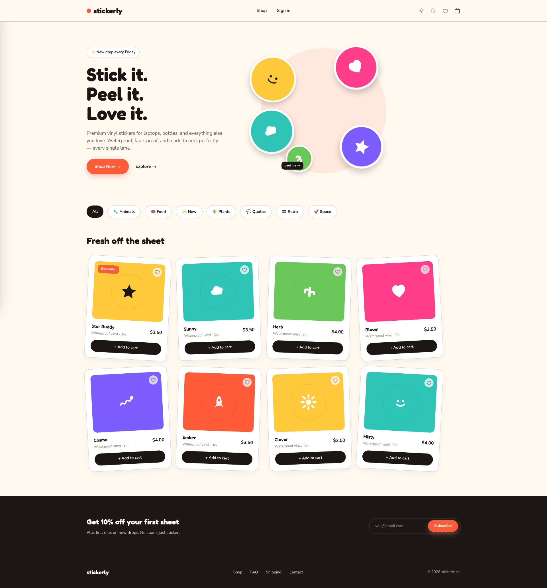 screenshot of Sticker Store on template0.com