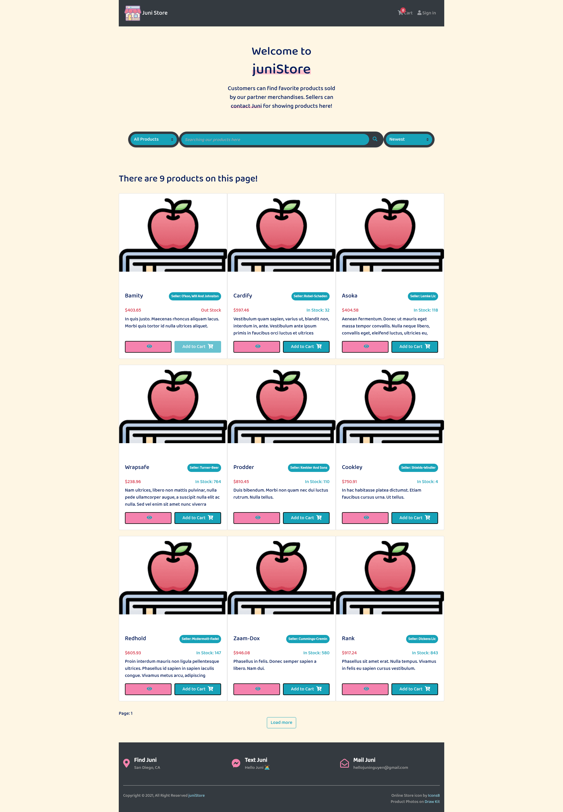 screenshot of Juni E-commerce on template0.com