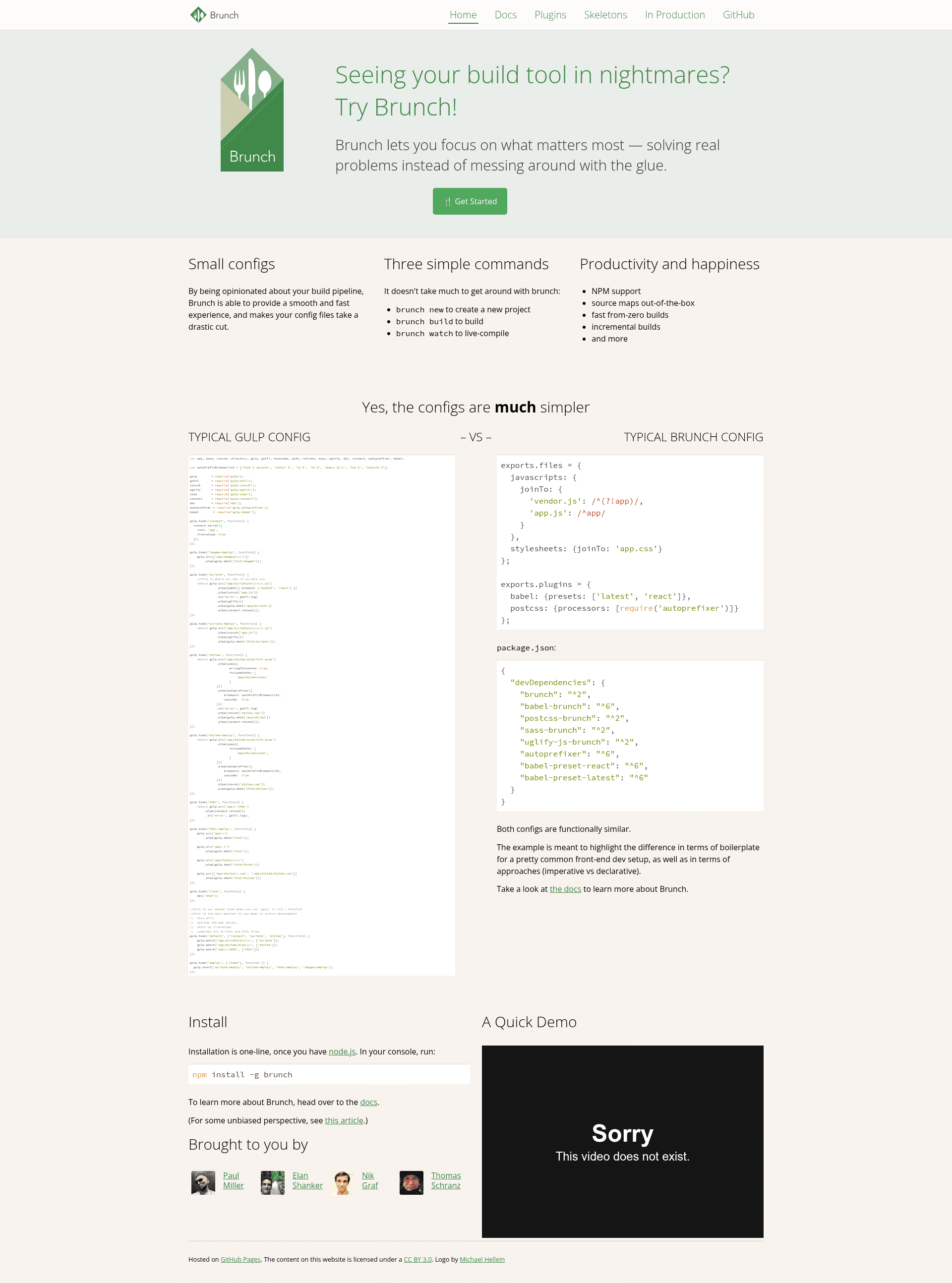 screenshot of Brunch.io Site on template0.com