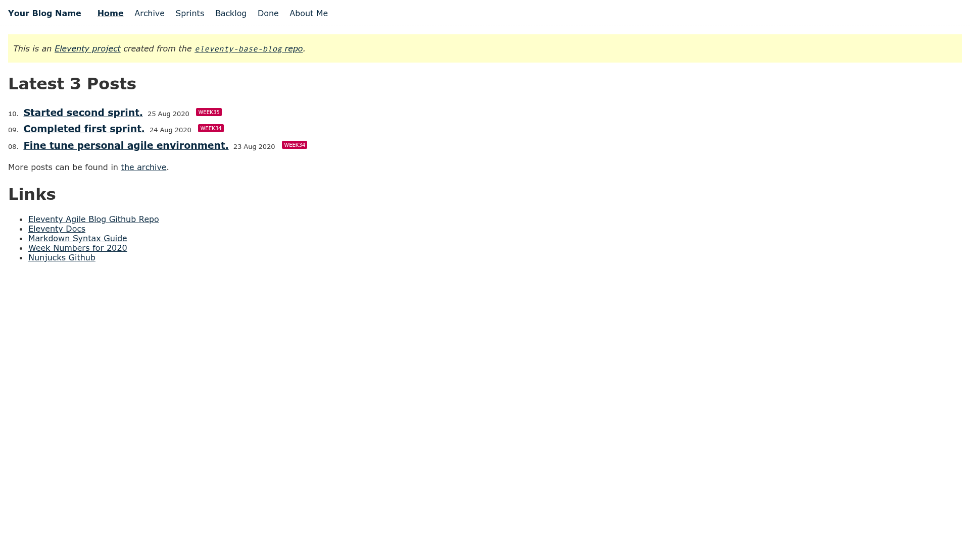 screenshot of Eleventy Agile Blog on template0.com