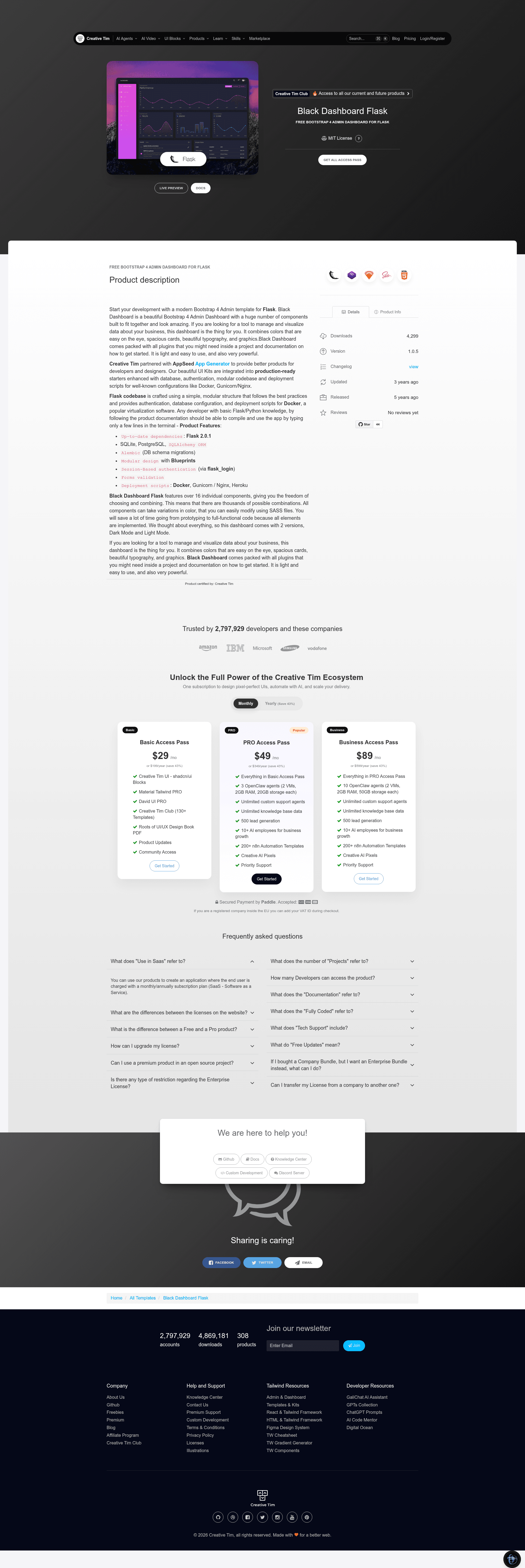 screenshot of Black Dashboard Flask on template0.com