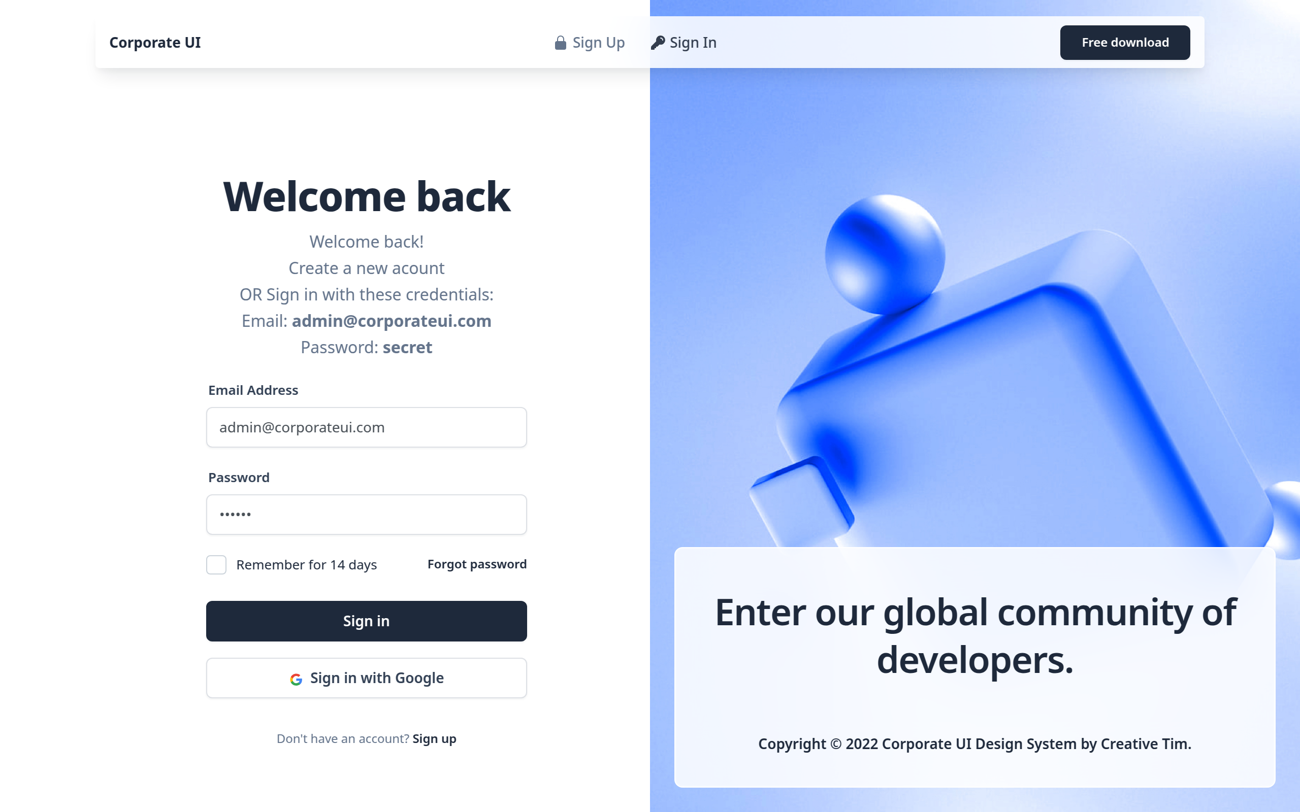 Corporate UI Dashboard Laravel preview