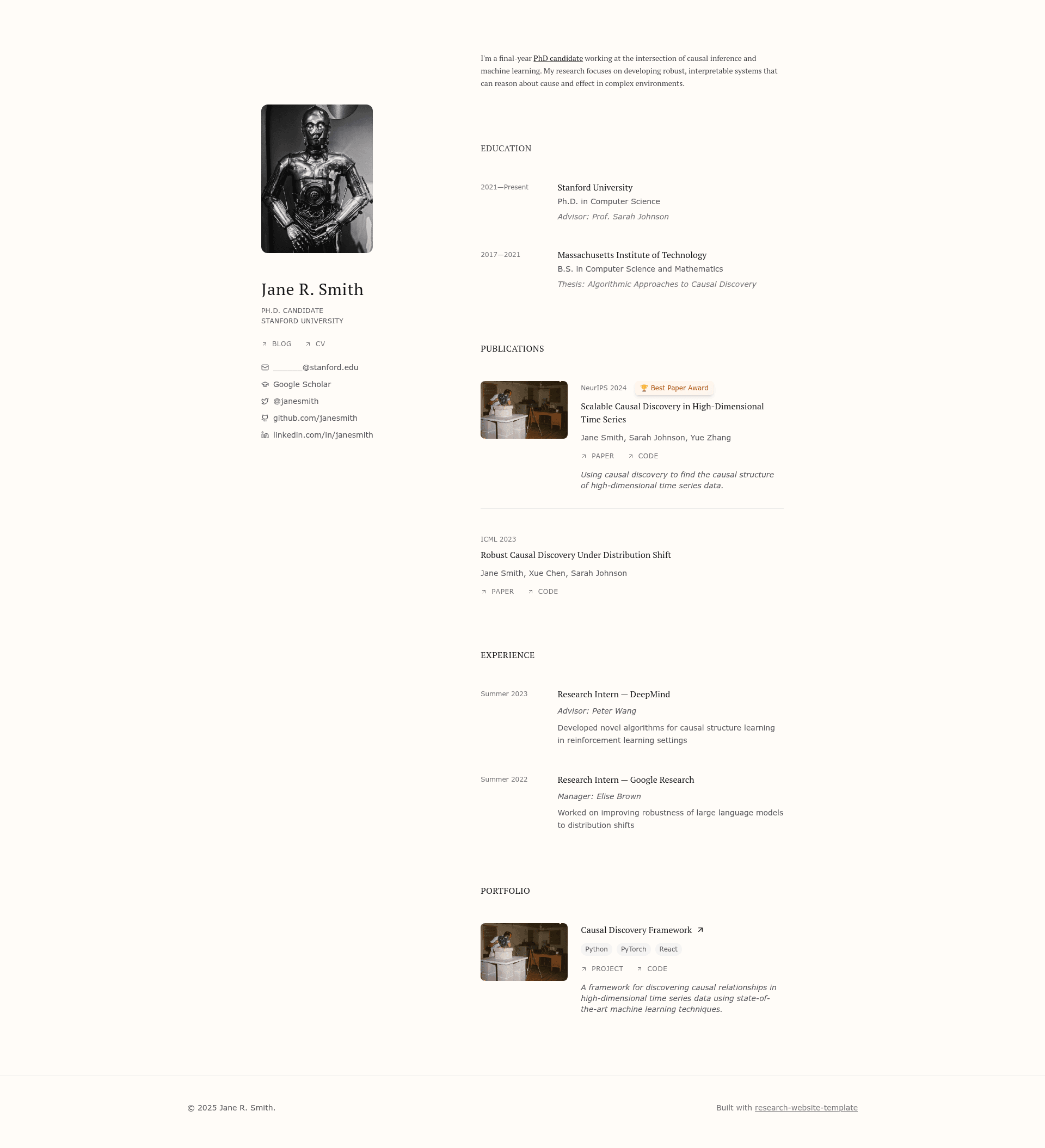 screenshot of research-website-template on template0.com
