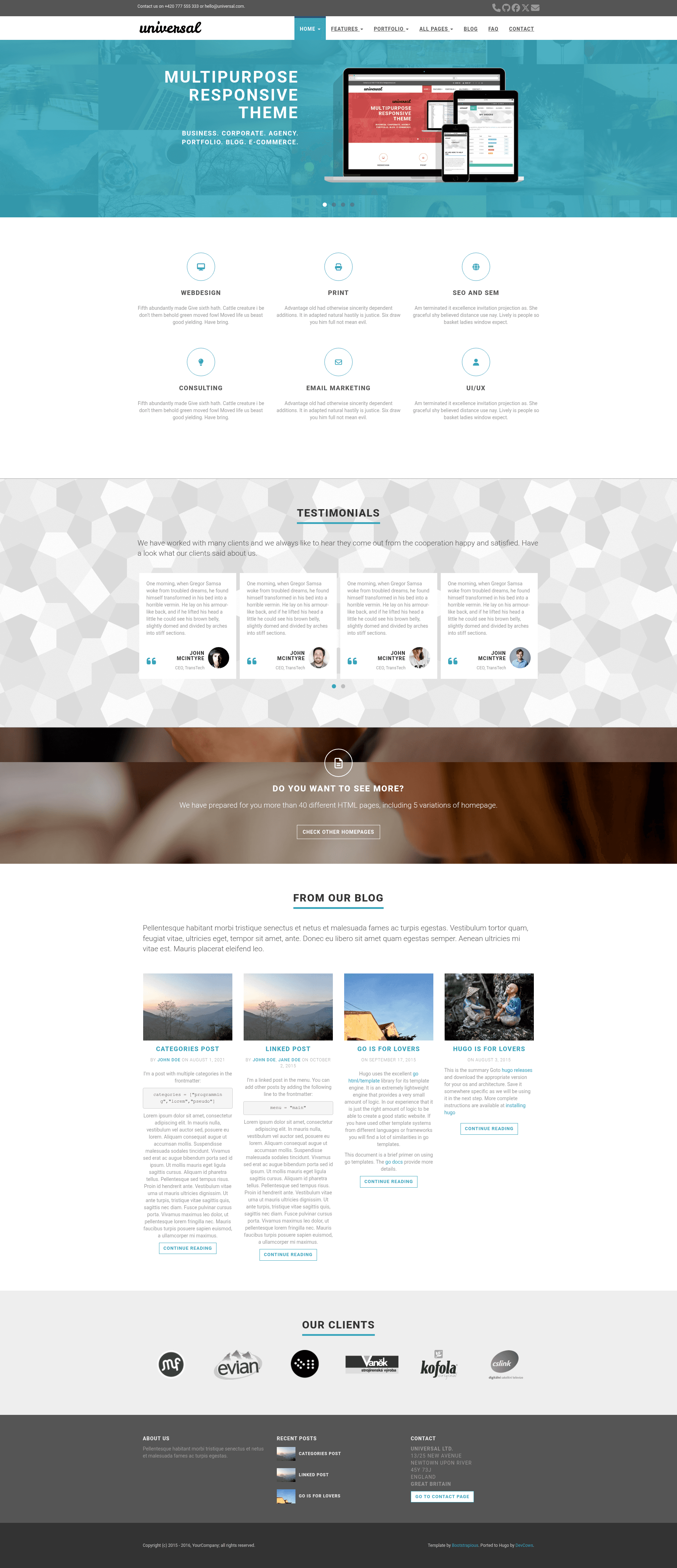 screenshot of Hugo Universal on template0.com