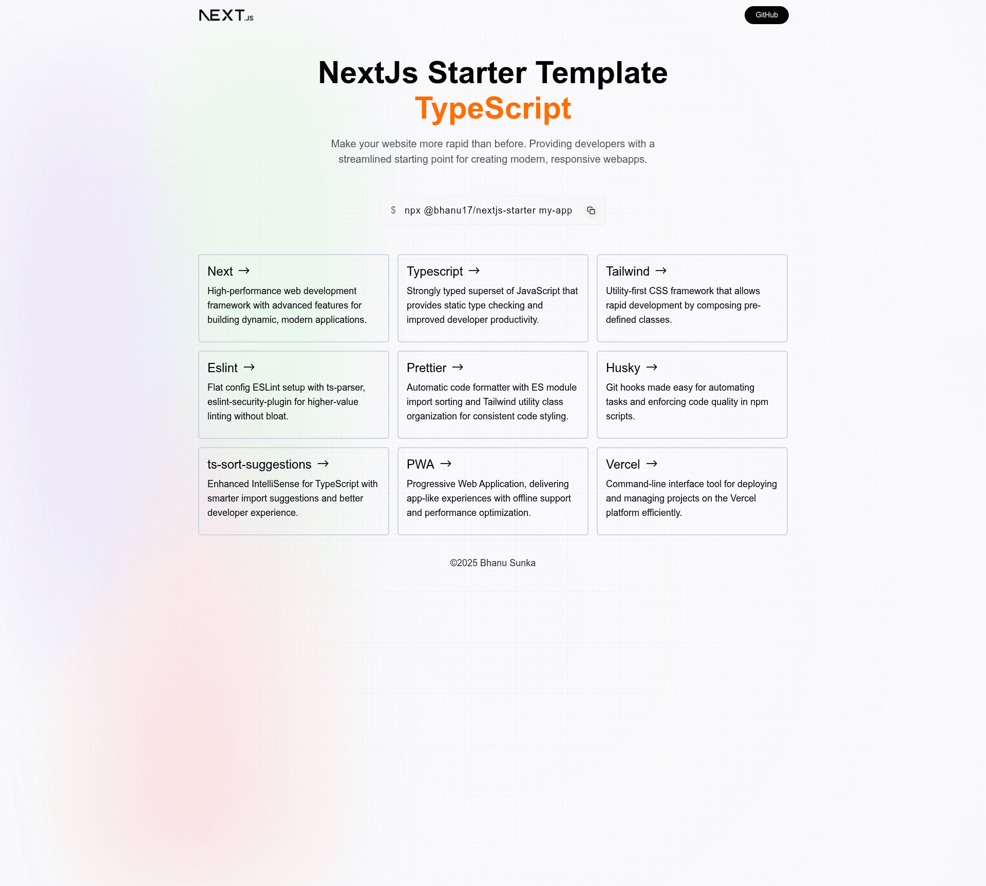 screenshot of Next.js 15 Starter Template on template0.com