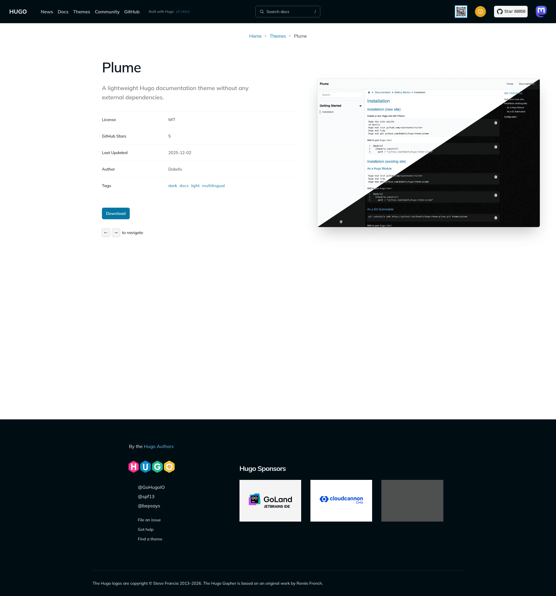screenshot of Plume on template0.com