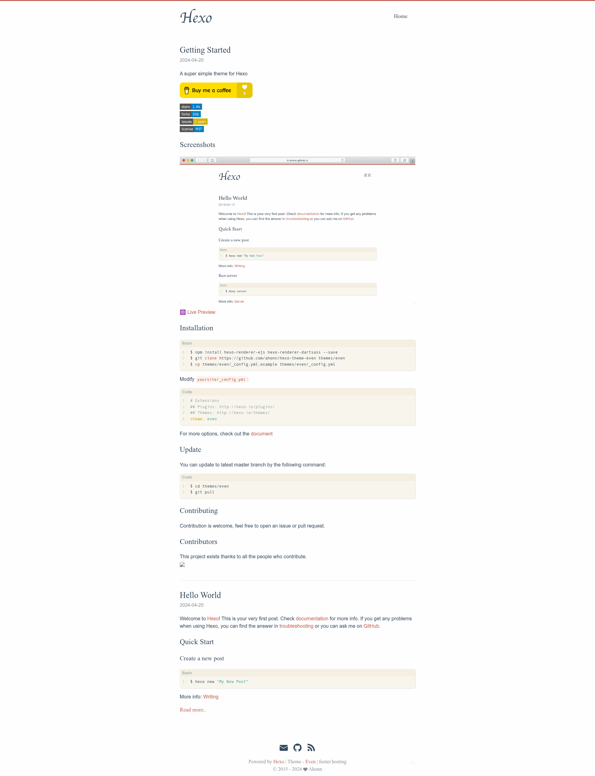 screenshot of Hexo Theme Even on template0.com