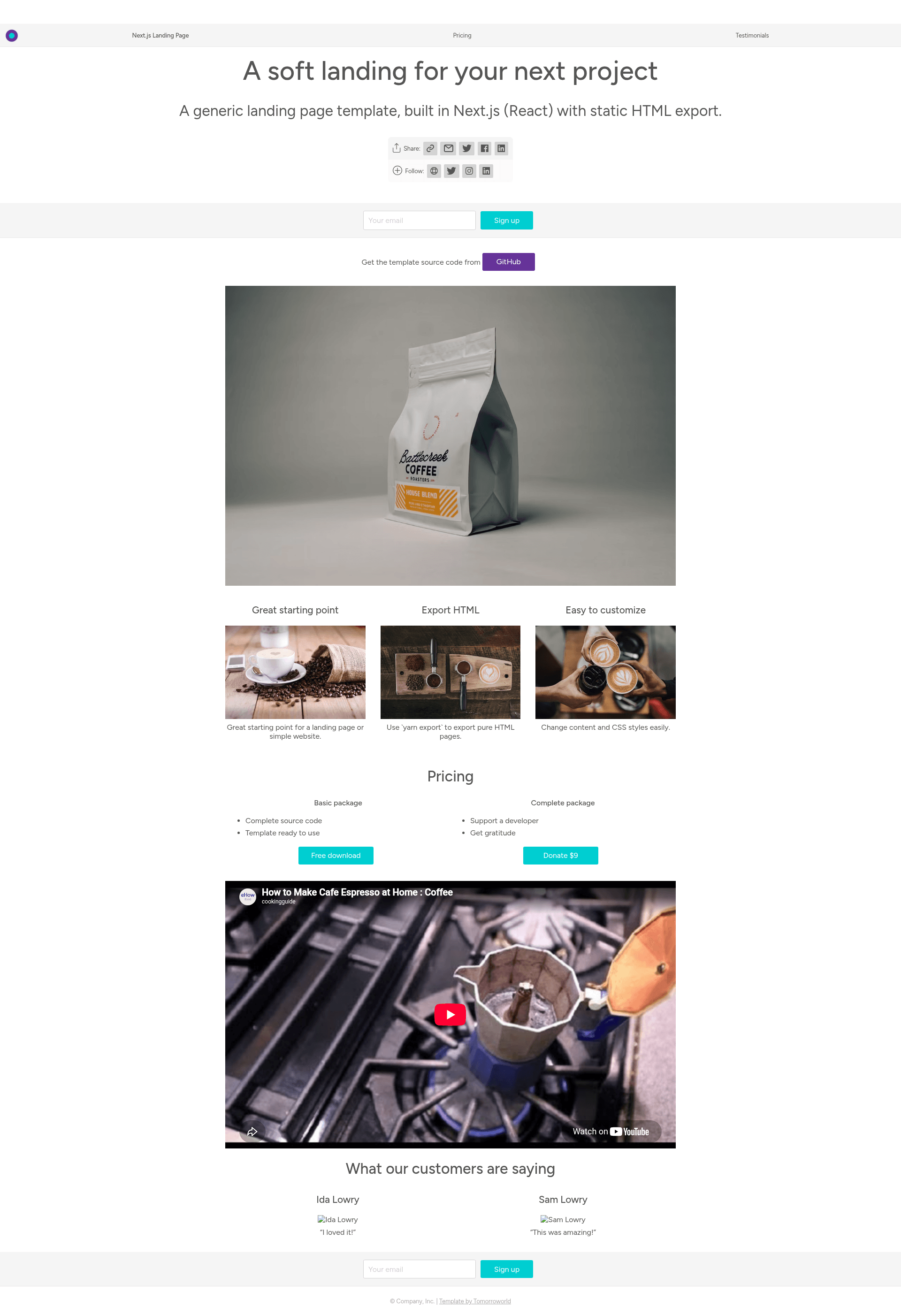 screenshot of Next.js Generic Landing Page on template0.com