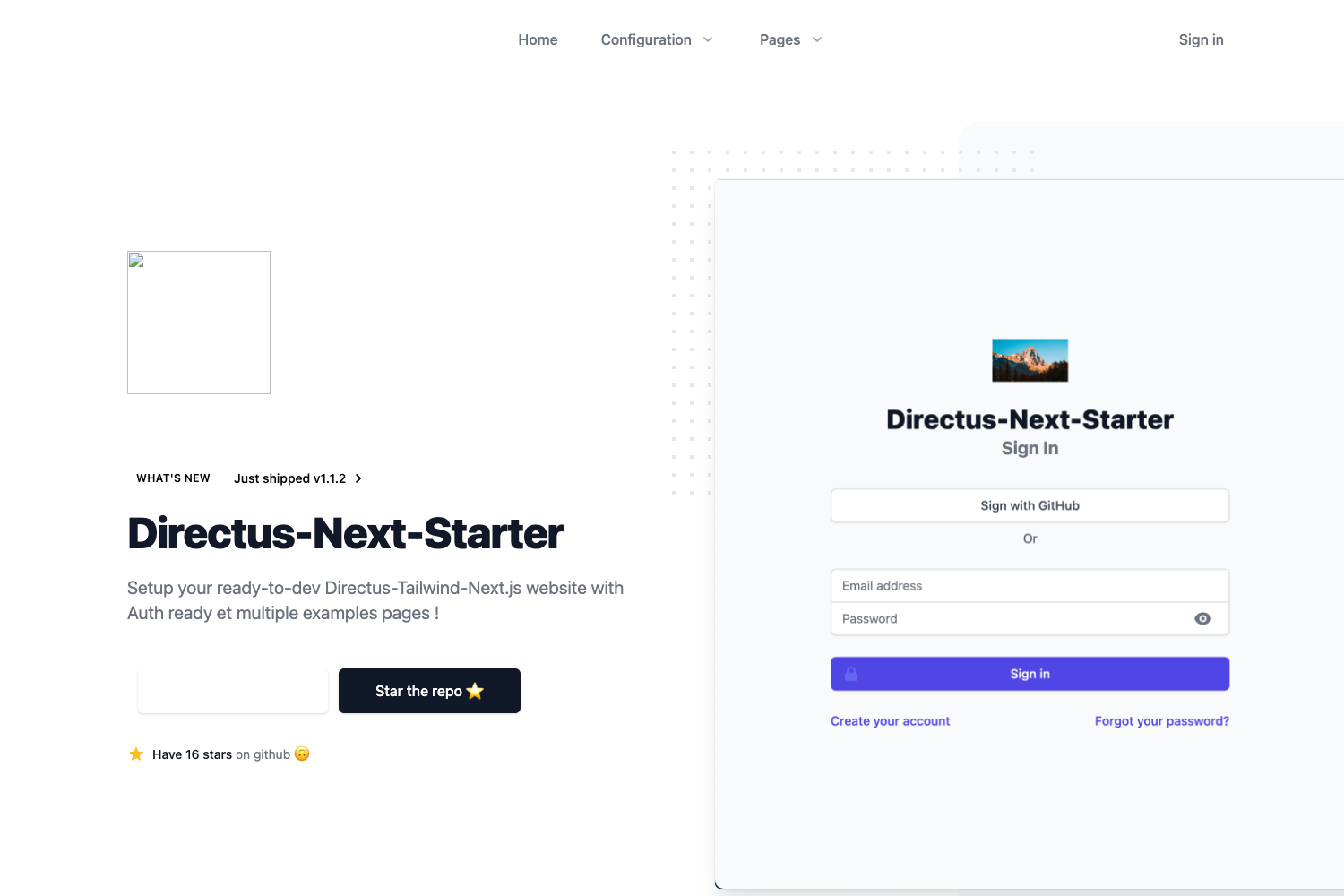 Directus Next Starter preview