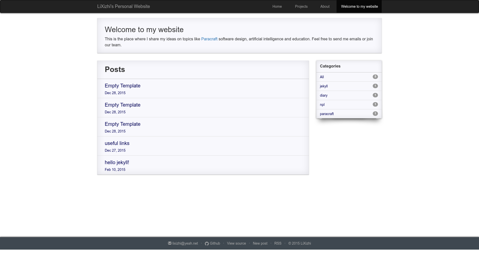 screenshot of LiXizhi's Personal Website on template0.com