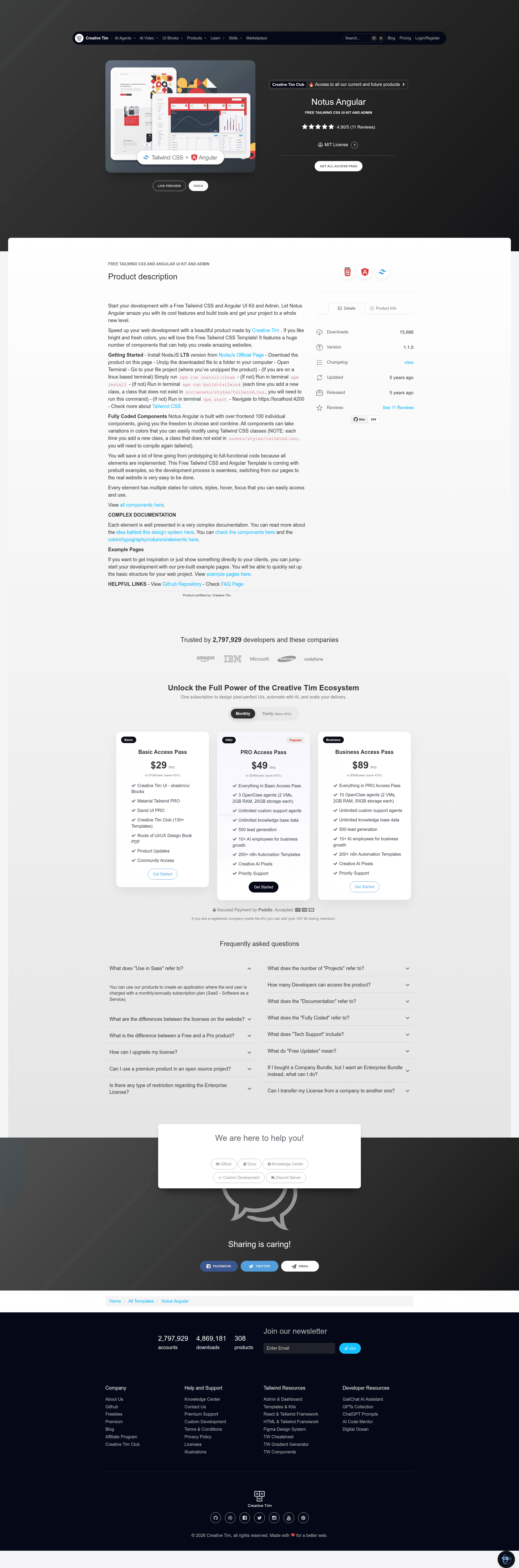 screenshot of Notus Angular on template0.com