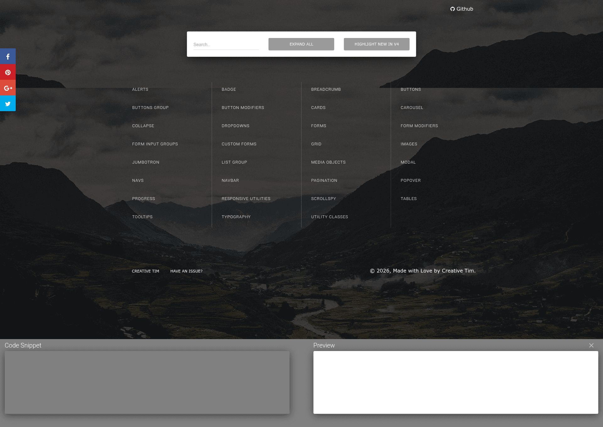 screenshot of Bootstrap 4 Cheat Sheet on template0.com