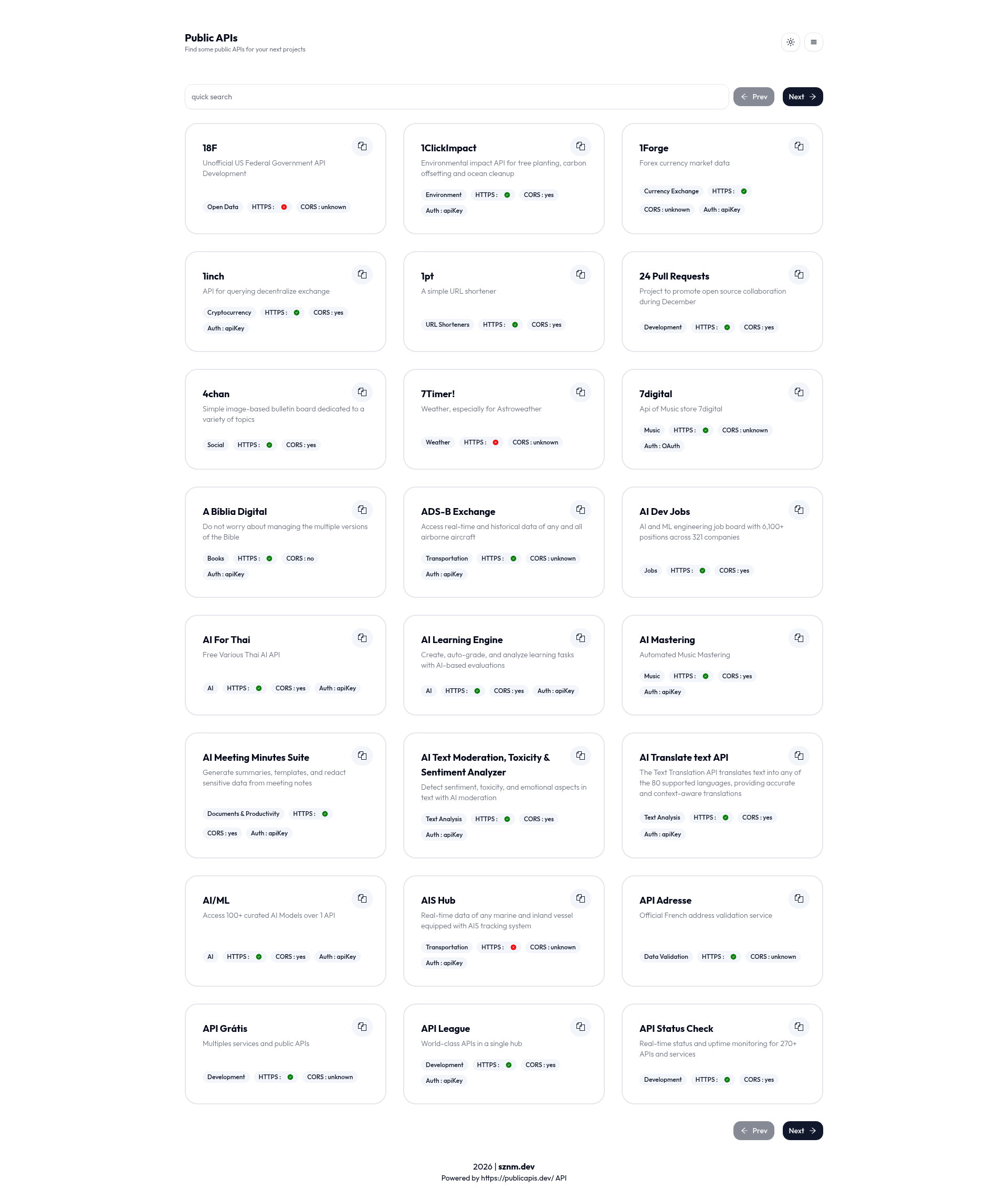 screenshot of Pub Apis on template0.com