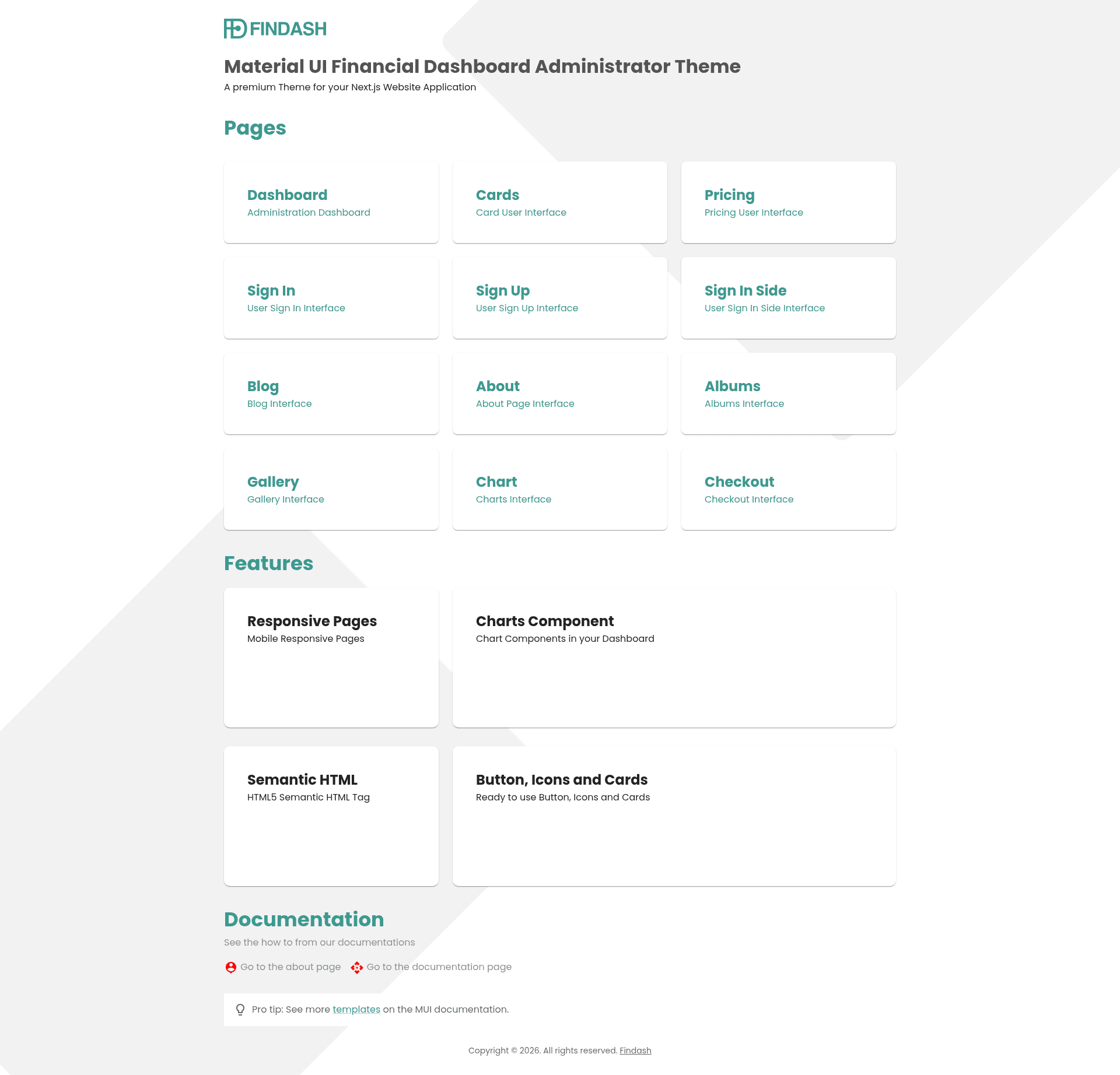 screenshot of Findash on template0.com