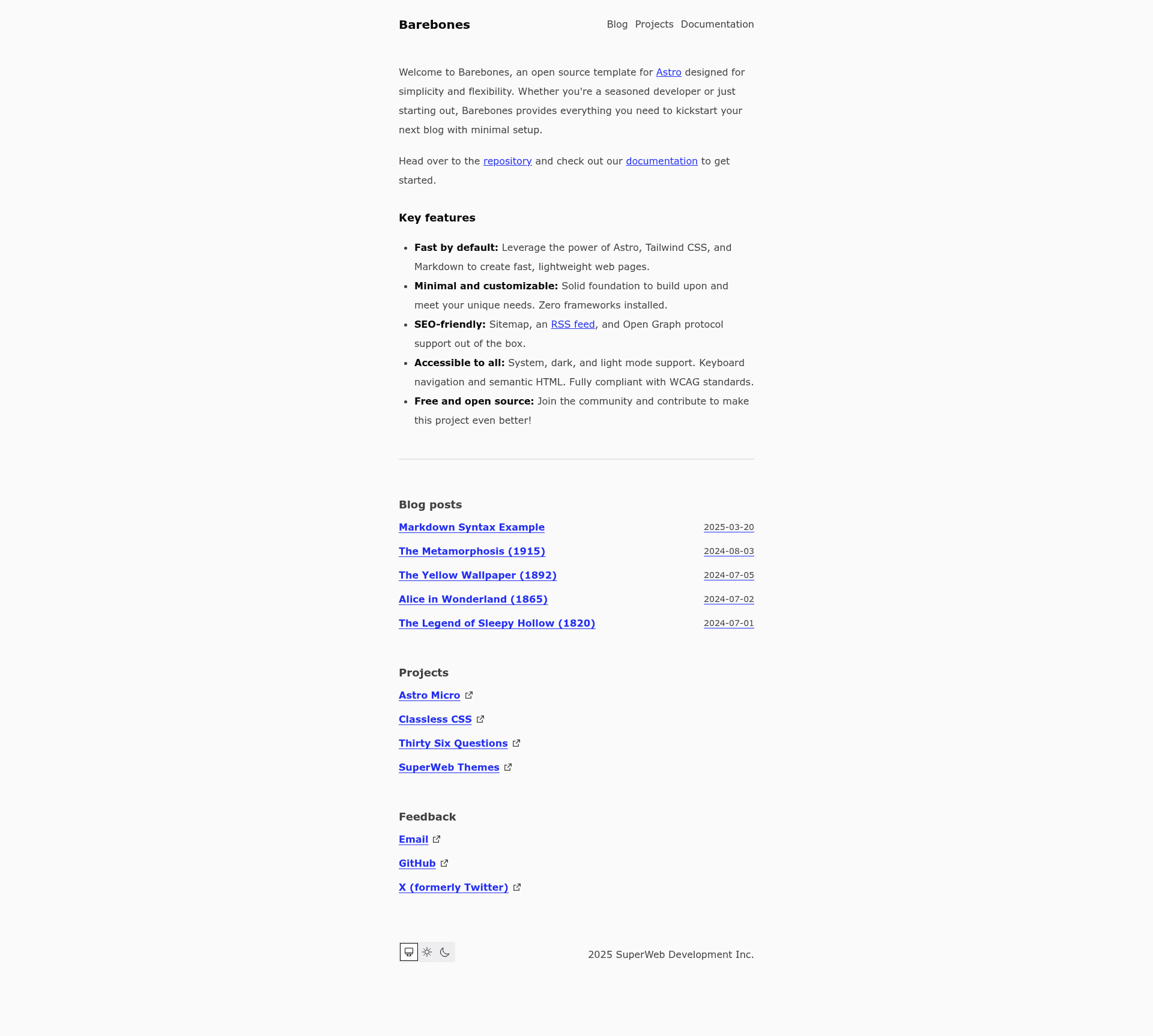 screenshot of Barebones on template0.com