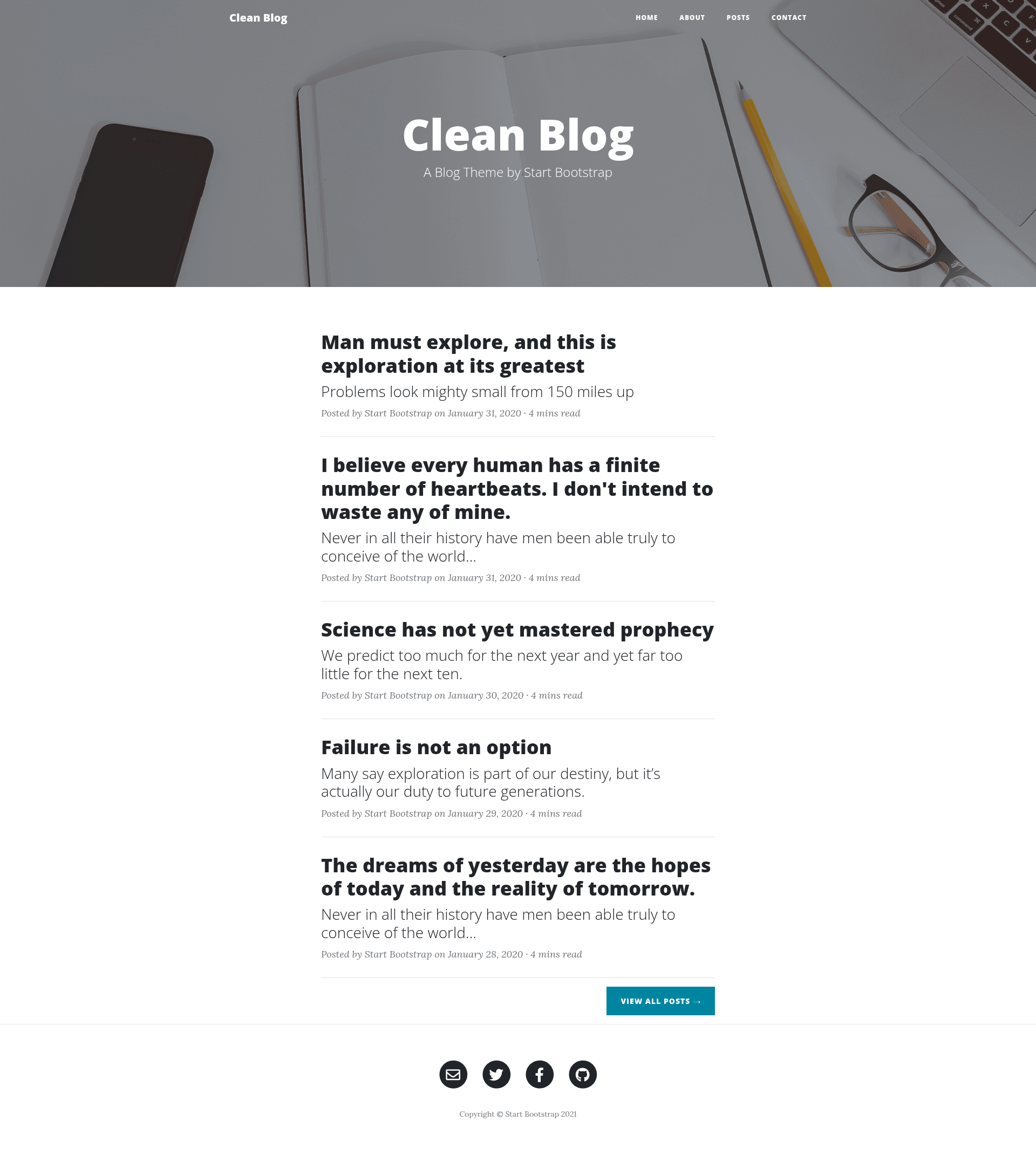 screenshot of Clean Blog Jekyll on template0.com
