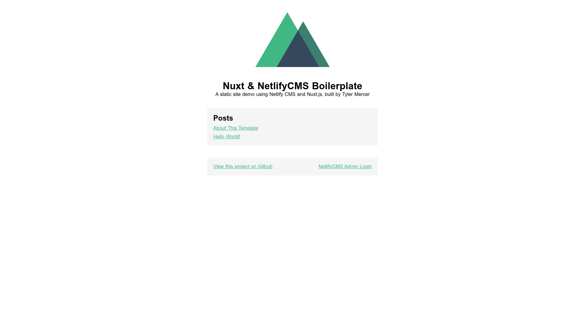 screenshot of Nuxt NetlifyCMS Boilerplate on template0.com