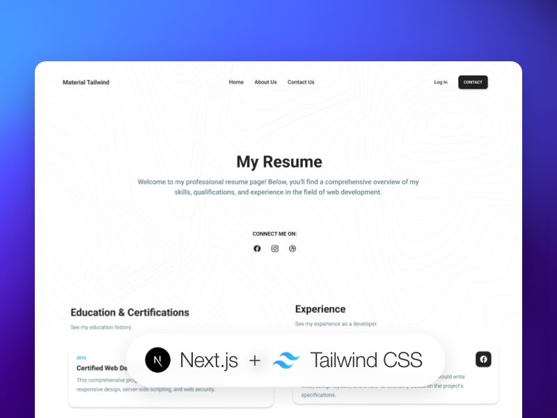 NextJS Tailwind Resume Page preview