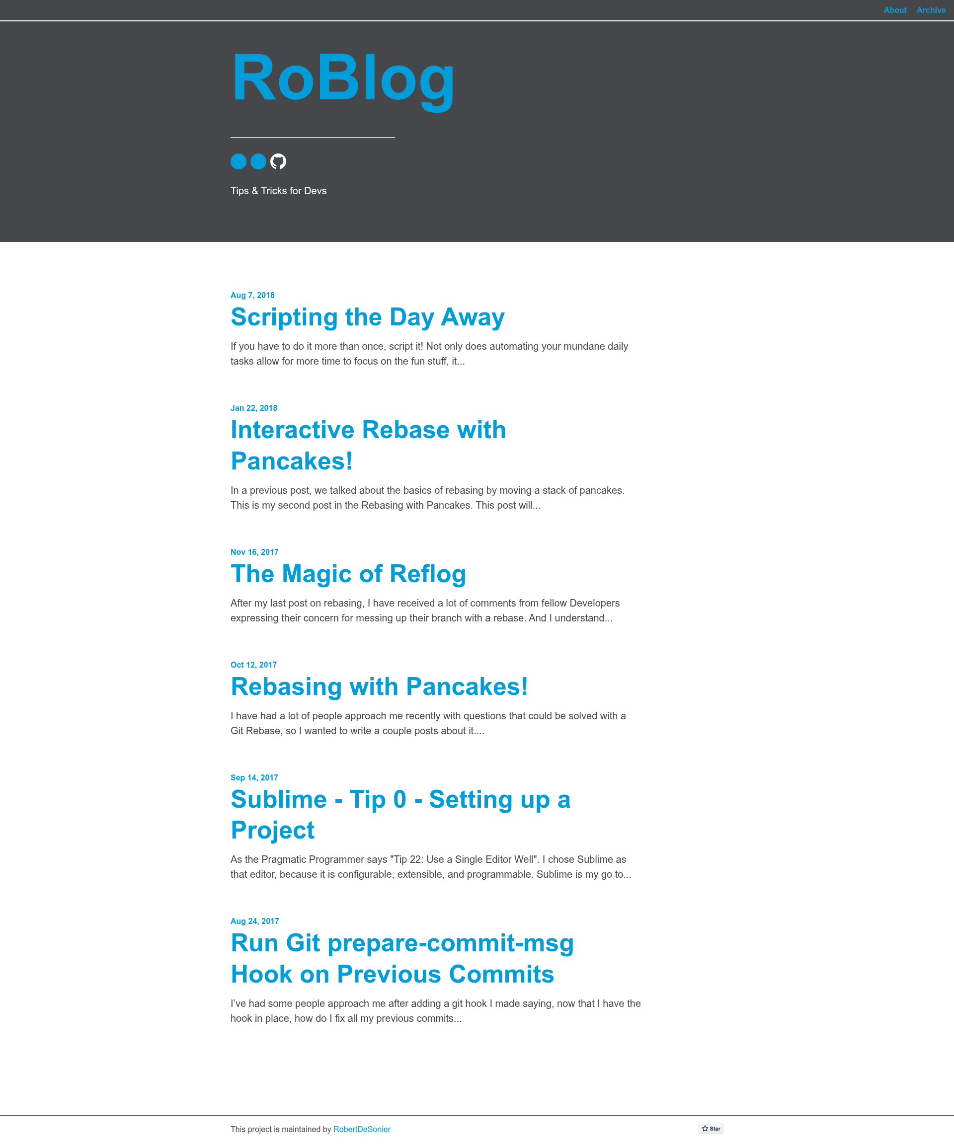 screenshot of RoBlog on template0.com