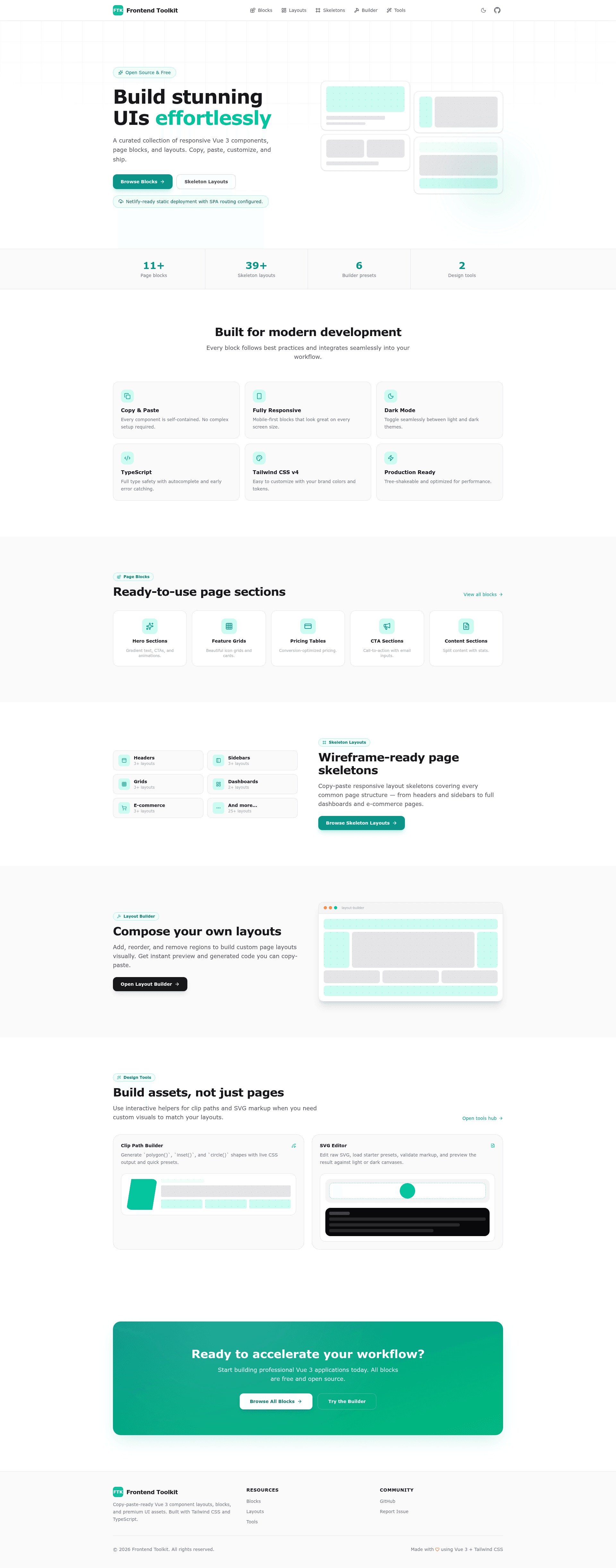 screenshot of Frontend Toolkit Blocks on template0.com