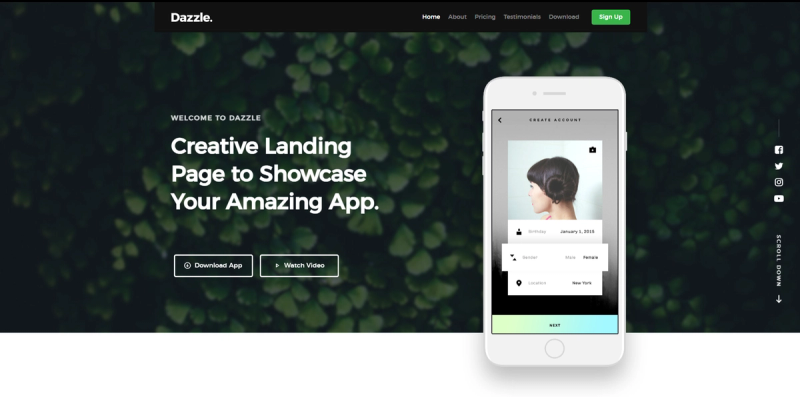 Image for Dazzle(landing page html template) on template0.com