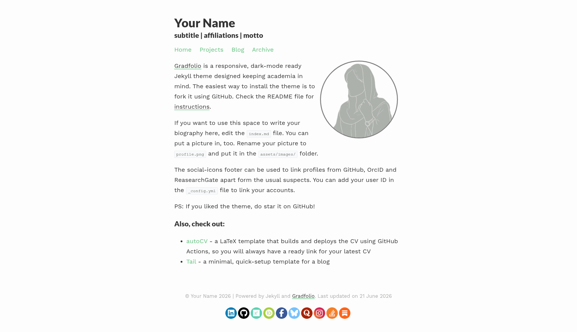 screenshot of Gradfolio on template0.com