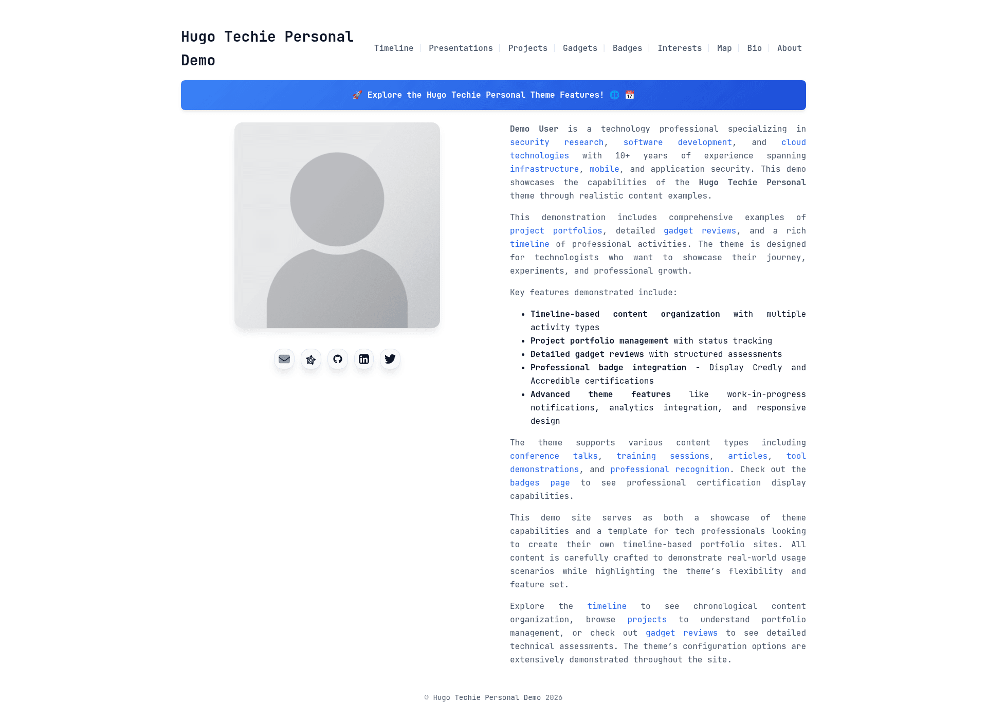 screenshot of Hugo Techie Personal on template0.com