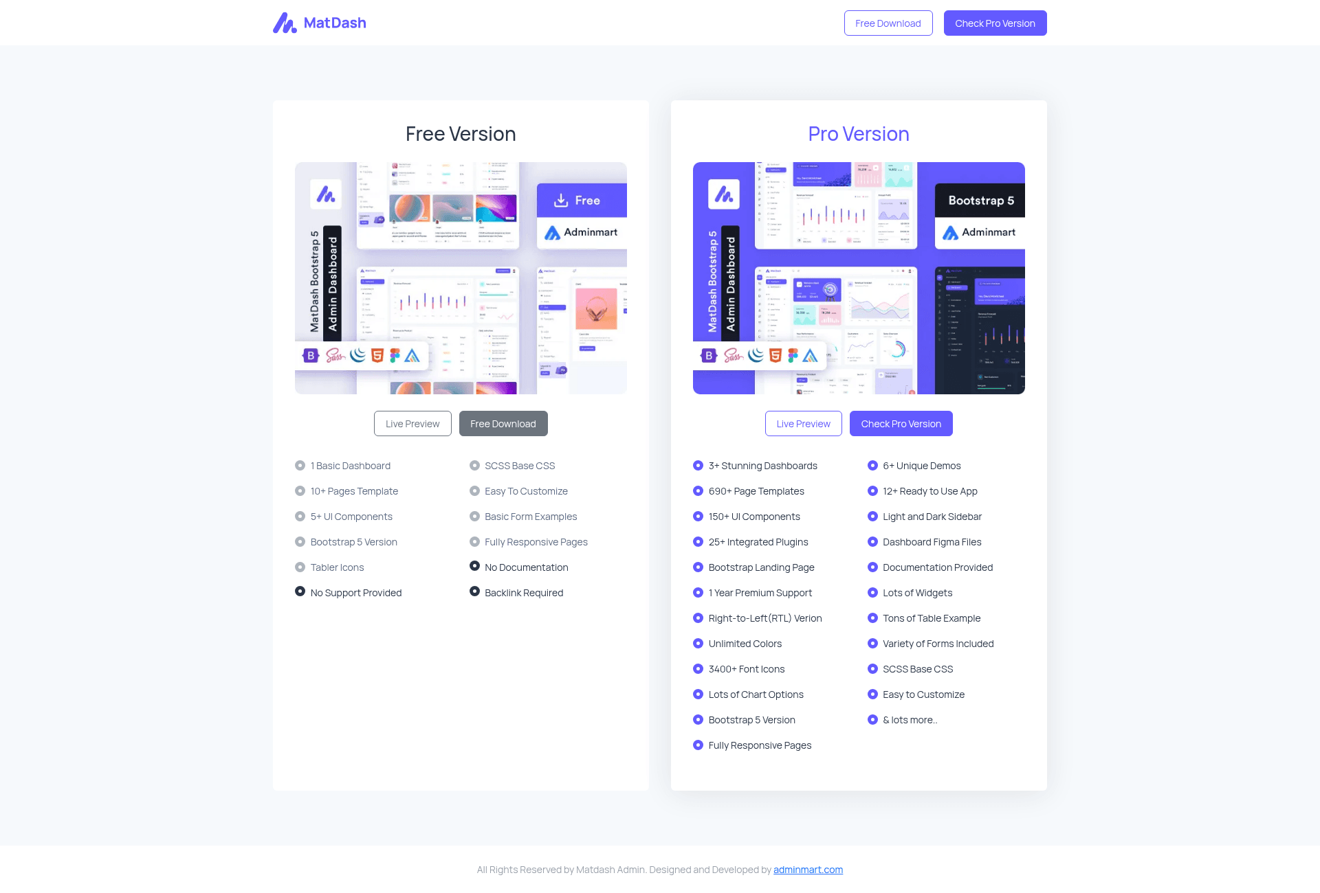 screenshot of MatDash Free Bootstrap Admin on template0.com