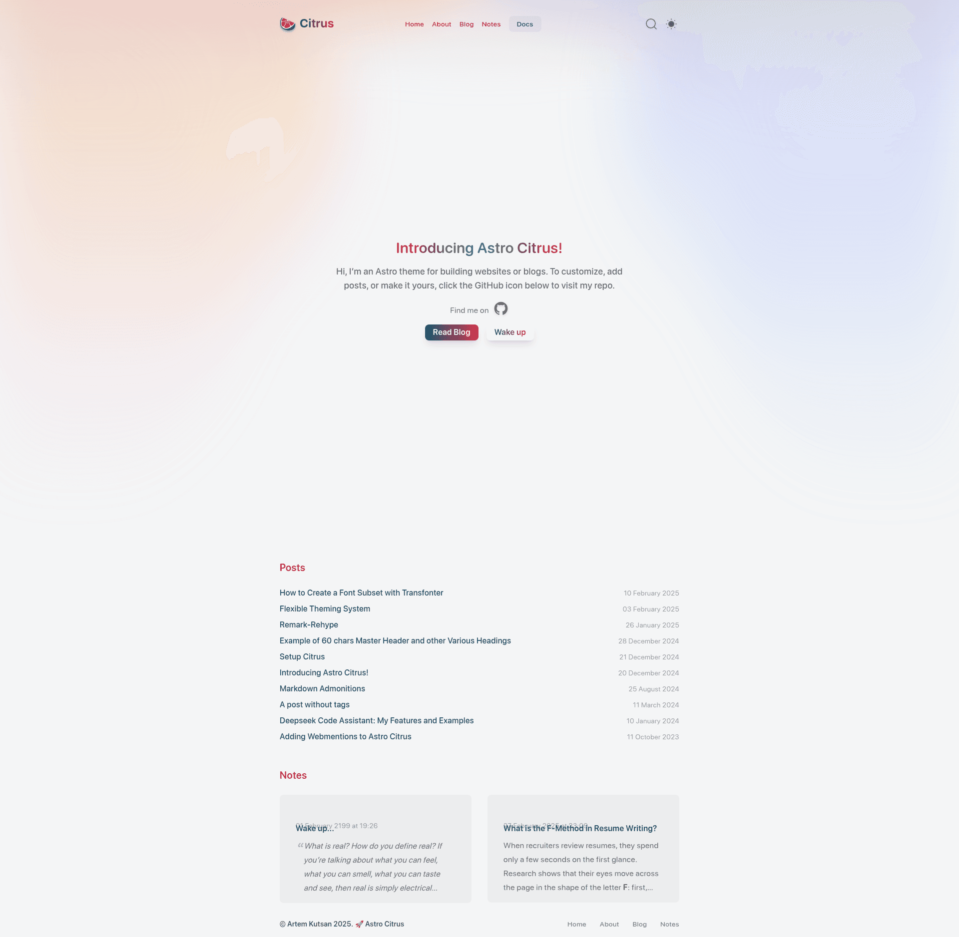 screenshot of Astro Citrus on template0.com