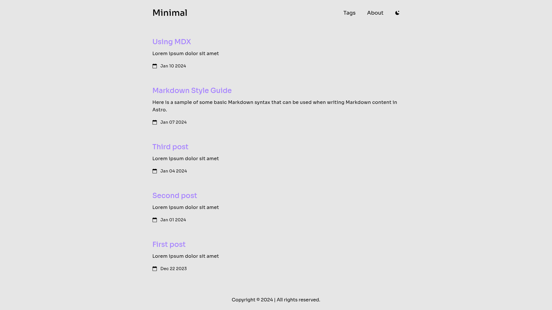screenshot of Minimal on template0.com