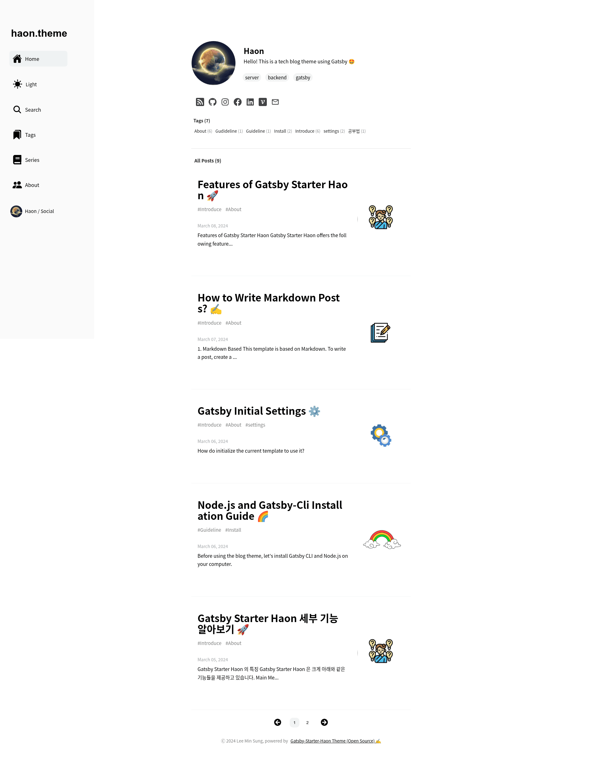 screenshot of Gatsby-Starter-Haon on template0.com