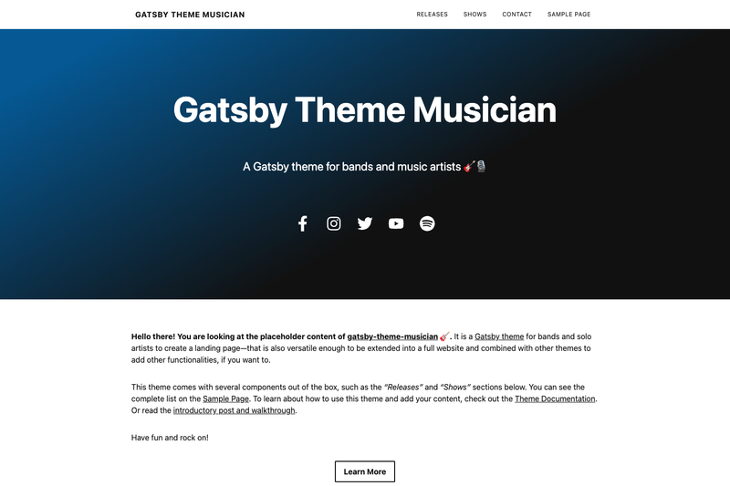 Image for Gatsby Theme Musician on template0.com