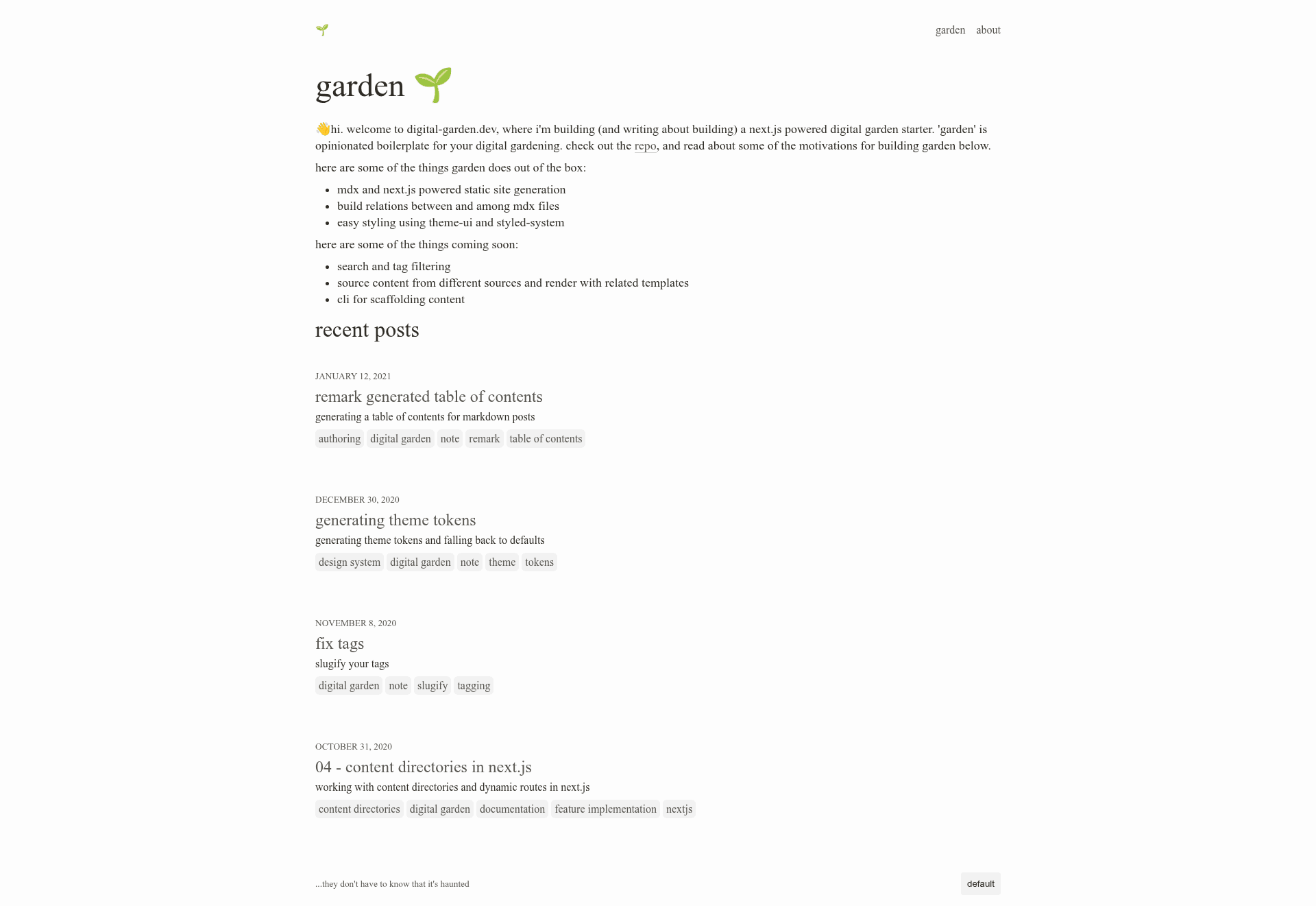 screenshot of Digital Garden on template0.com