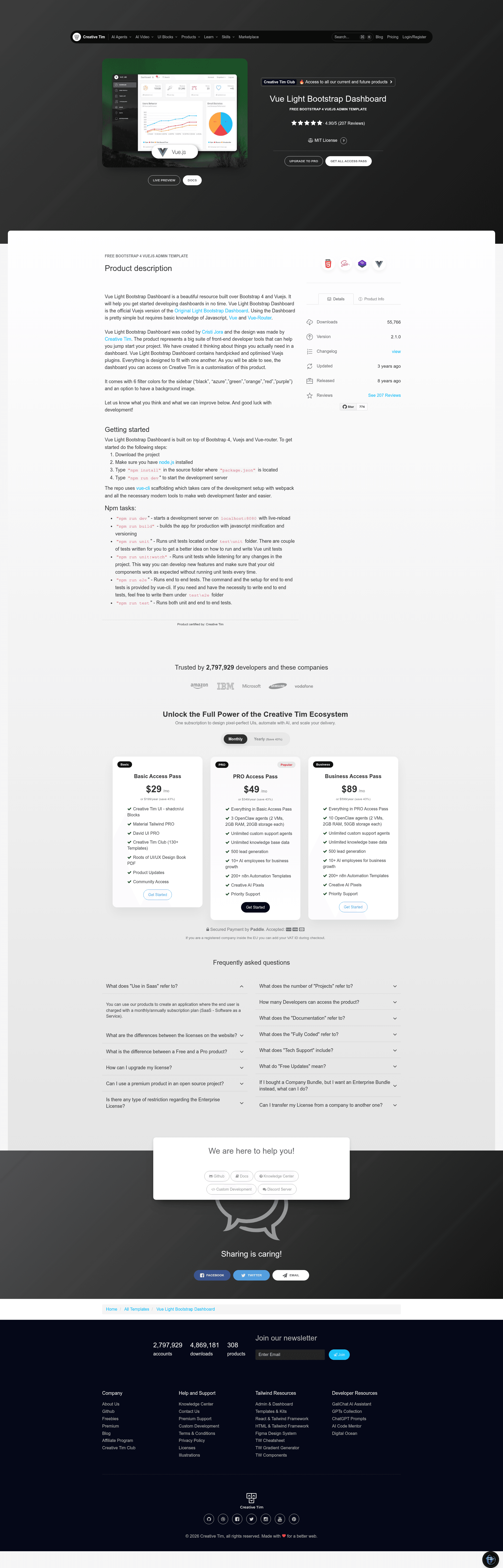 screenshot of Vue Light Bootstrap Dashboard on template0.com