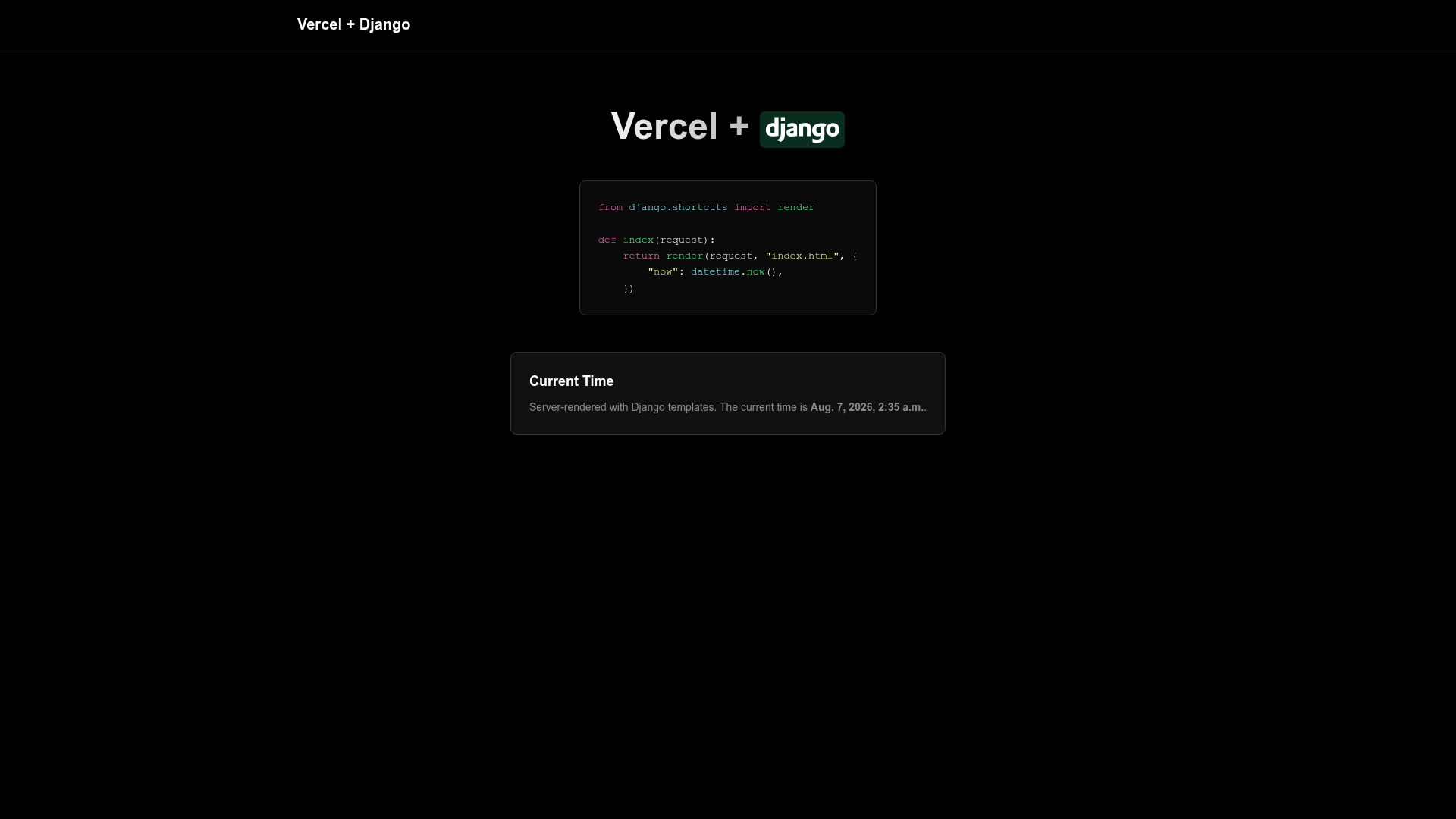 screenshot of Django Hello World on template0.com